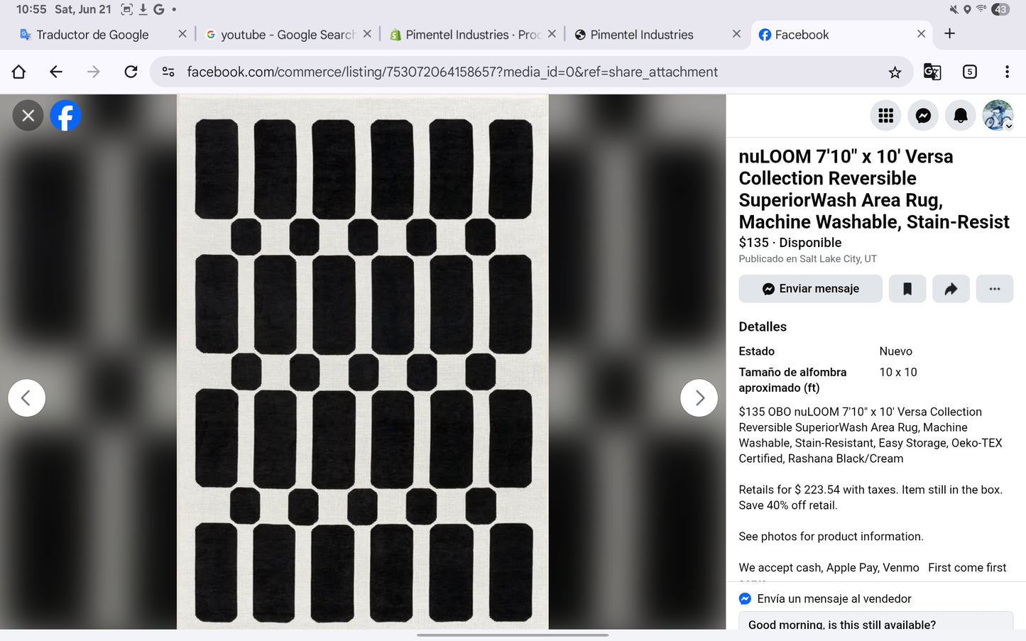 NuLOOM 7'10" x 10' Versa Collection Reversible SuperiorWash Area Rug, Machine Washable, Stain-Resistant, Easy Storage, Oeko-TEX Certified, Rashana Black/Cream