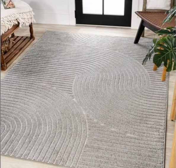 JONATHAN Y SCN100A-5 Skagen High-Low Minimalist Curve Geometric Indoor/Outdoor Area Rug, Modern, Contemporary, Geometric, Bohemian, Bedroom, Kitchen, Living Room, Non Shedding, Gray/Ivory, 5’3”x7’7”