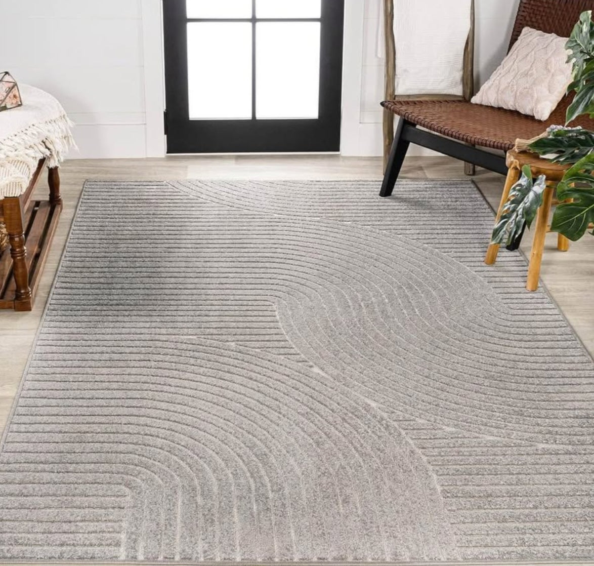 JONATHAN Y SCN100A-5 Skagen High-Low Minimalist Curve Geometric Indoor/Outdoor Area Rug, Modern, Contemporary, Geometric, Bohemian, Bedroom, Kitchen, Living Room, Non Shedding, Gray/Ivory, 5’3”x7’7”