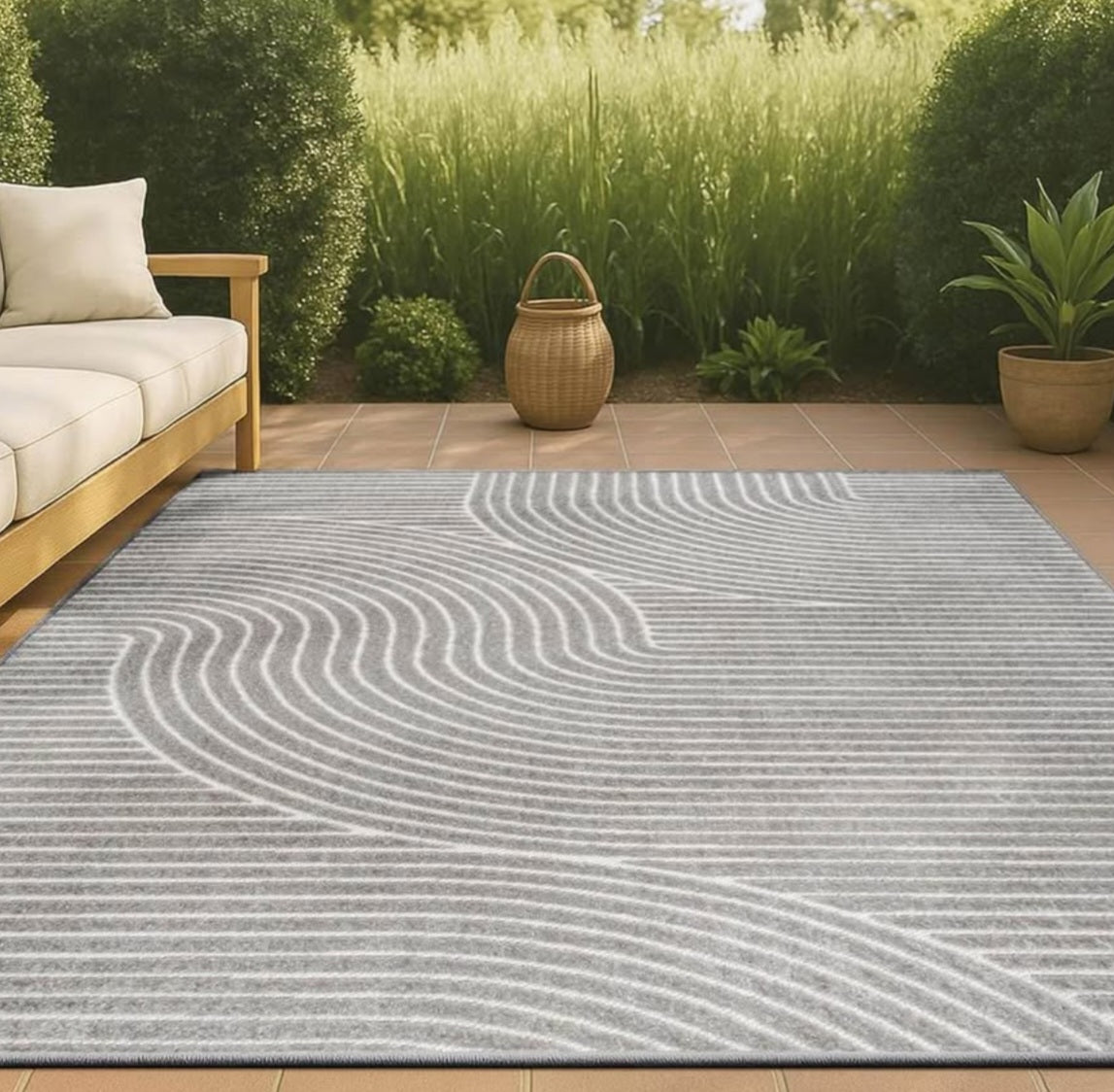 JONATHAN Y SCN100A-5 Skagen High-Low Minimalist Curve Geometric Indoor/Outdoor Area Rug, Modern, Contemporary, Geometric, Bohemian, Bedroom, Kitchen, Living Room, Non Shedding, Gray/Ivory, 5’3”x7’7”