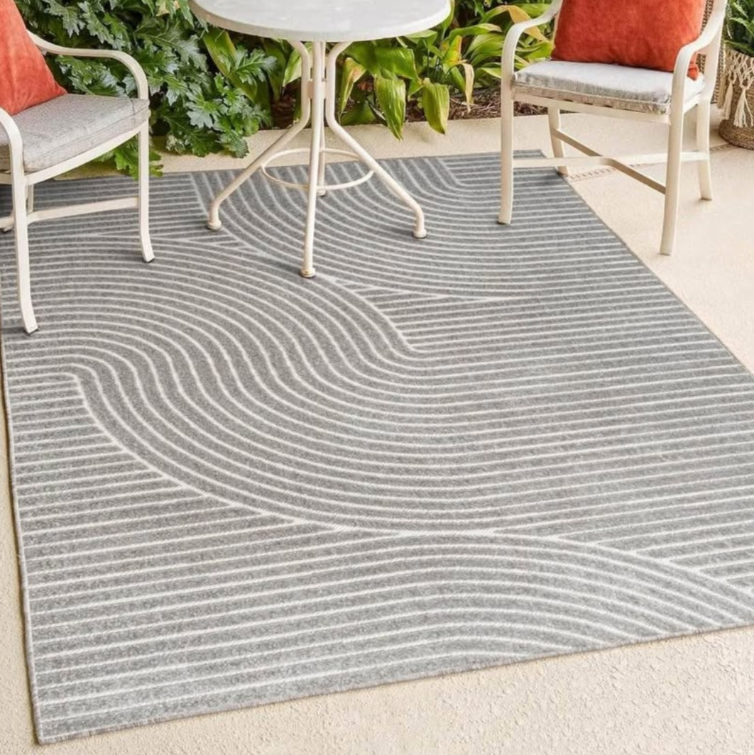 JONATHAN Y SCN100A-5 Skagen High-Low Minimalist Curve Geometric Indoor/Outdoor Area Rug, Modern, Contemporary, Geometric, Bohemian, Bedroom, Kitchen, Living Room, Non Shedding, Gray/Ivory, 5’3”x7’7”