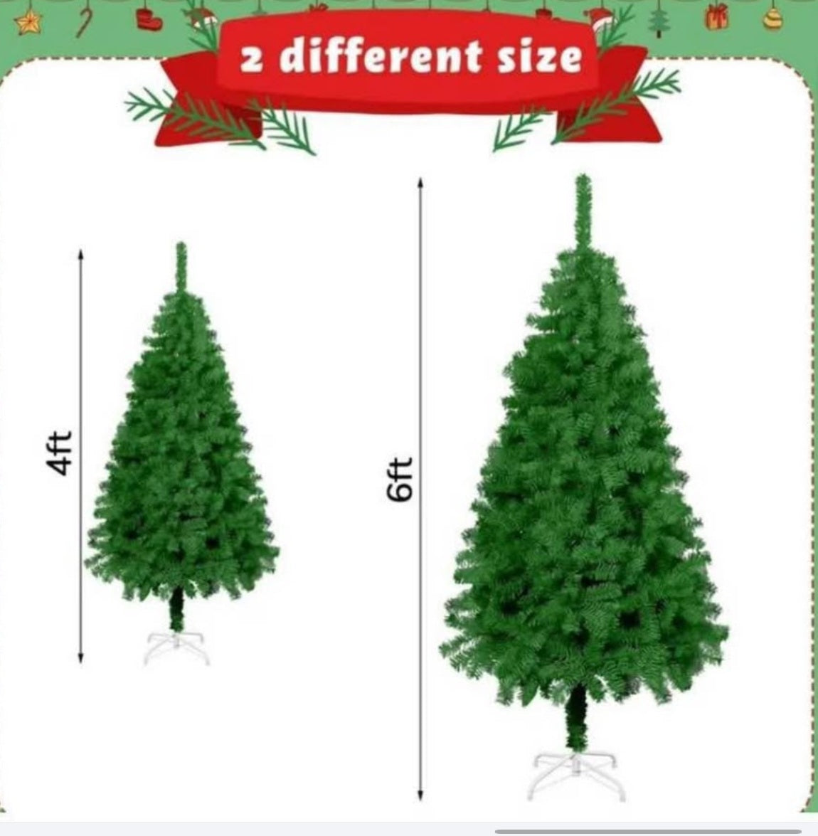 Huwena 2 Pack Christmas Tree Artificial Christmas Pine Tree with Branch Tips Collapsible Metal Stand Christmas Tree for Xmas Holiday Winter Office Home Party Decor(Green, 4ft) C57