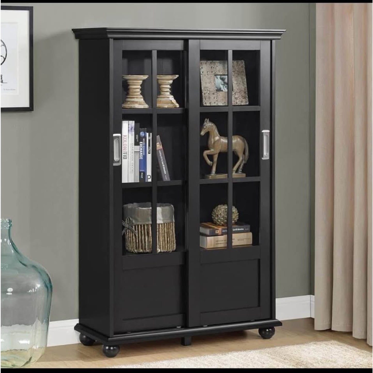 Ameriwood Home Aaron Lane Bookcase with Sliding Glass Doors, Black