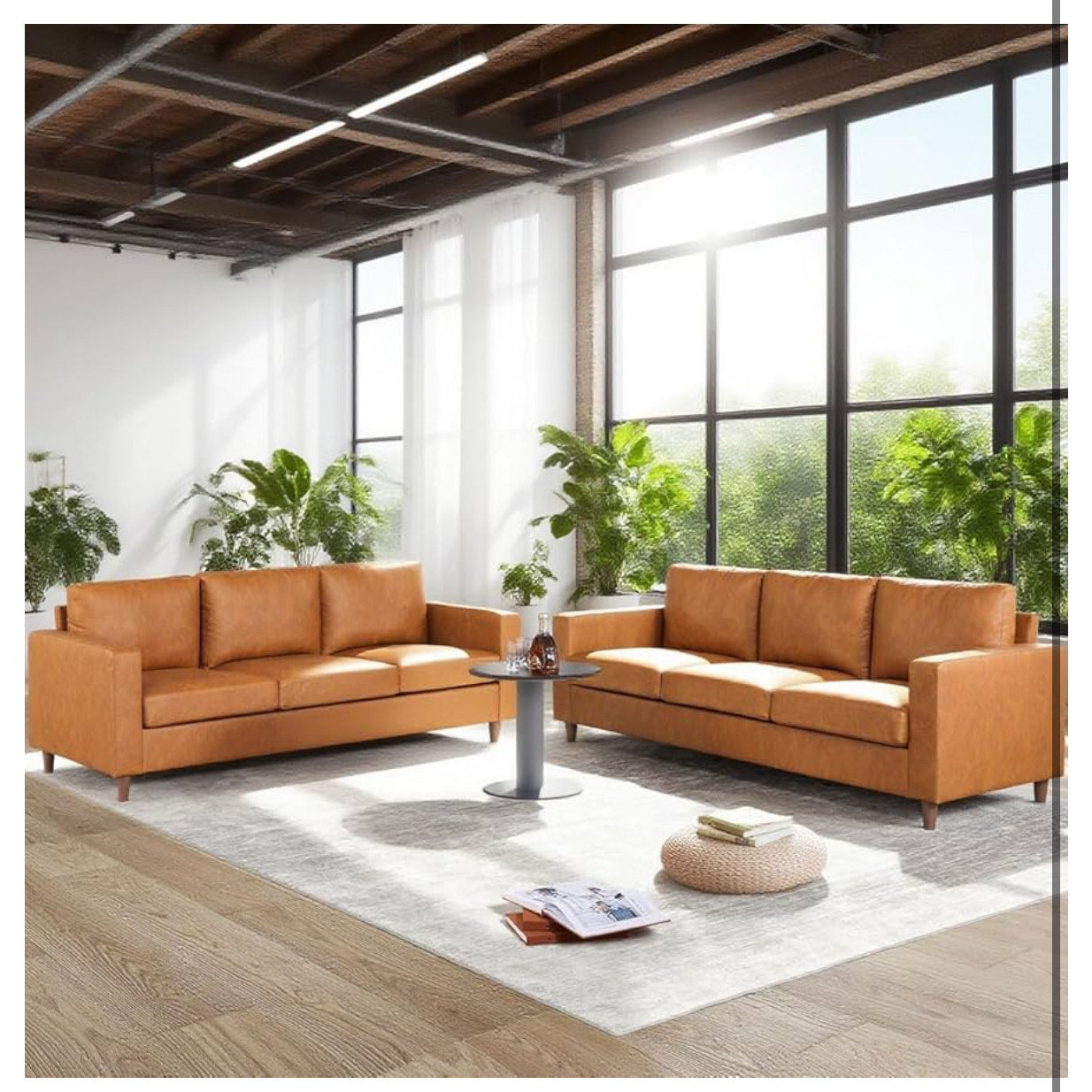 Leather Sofa, 85" Mid-Century Modern Couch, 3-Seater Sofa