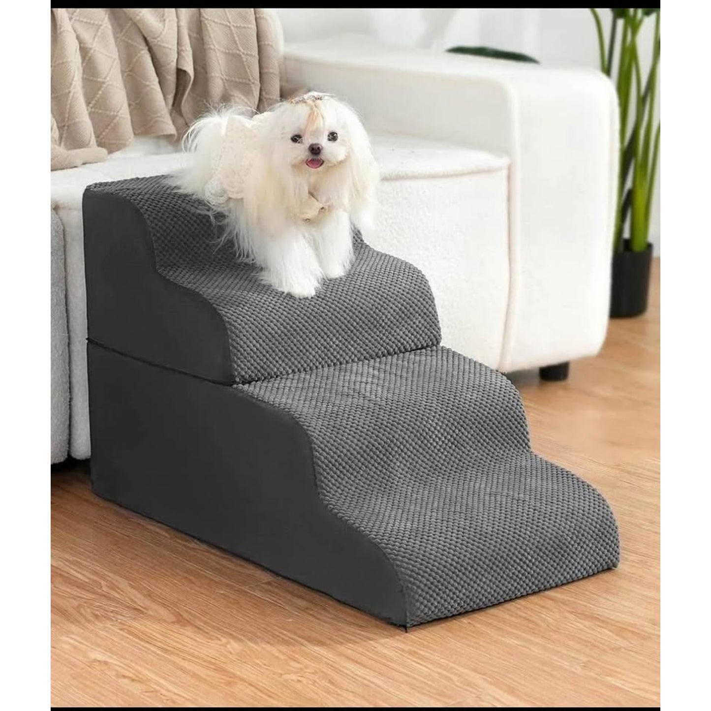Dog Stairs, 4-Tiers Steps Ramp High Bed, Dog Ramp with Stable Non-Slip Fabric Cover, Pet Stairs for
