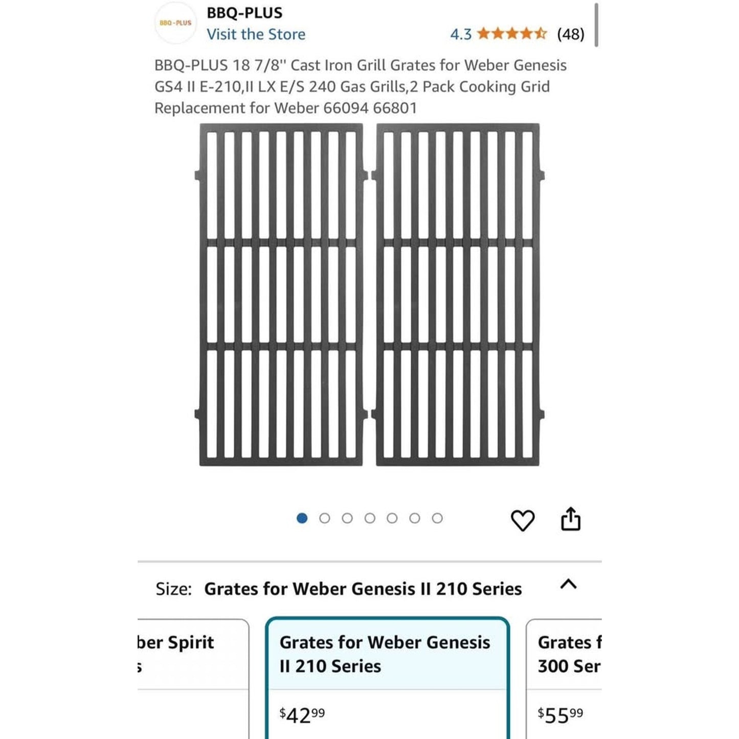 $15 obo BBQ-PLUS 18 7/8'' Cast Iron Grill Grates for Weber Genesis GS4 II E-210,II LX E/S 240 Gas Gr