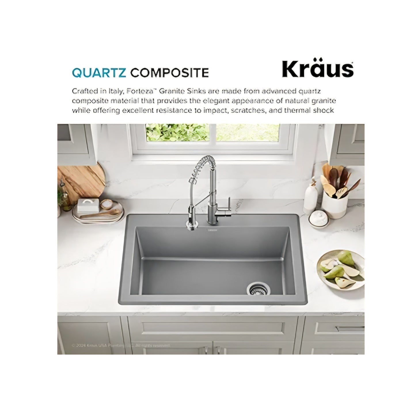 KRAUS Forteza 33-inch Drop In/Undermount Single Bowl Granite Kitchen Sink in Grey, KGD-54GREY