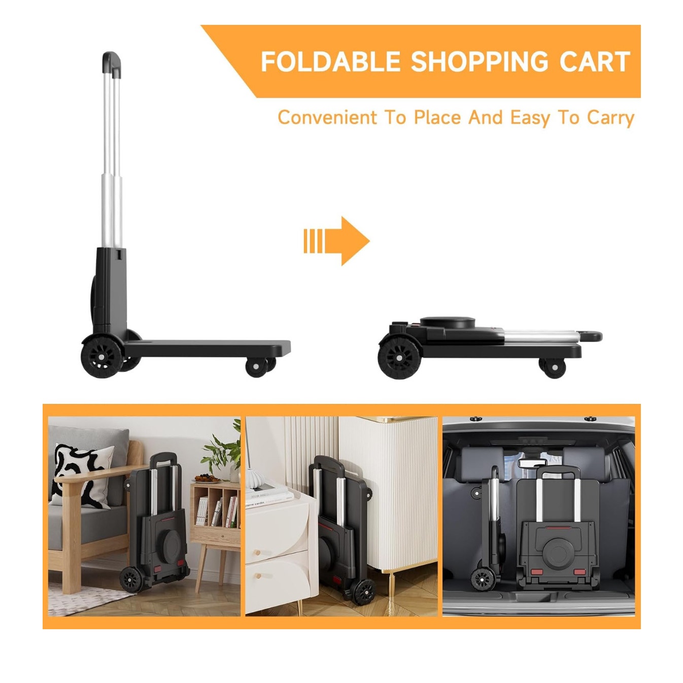 Folding Trolley for Moving, 220 lbs Heavy Duty Luggage,4 Wheel Foldable,Expandable
