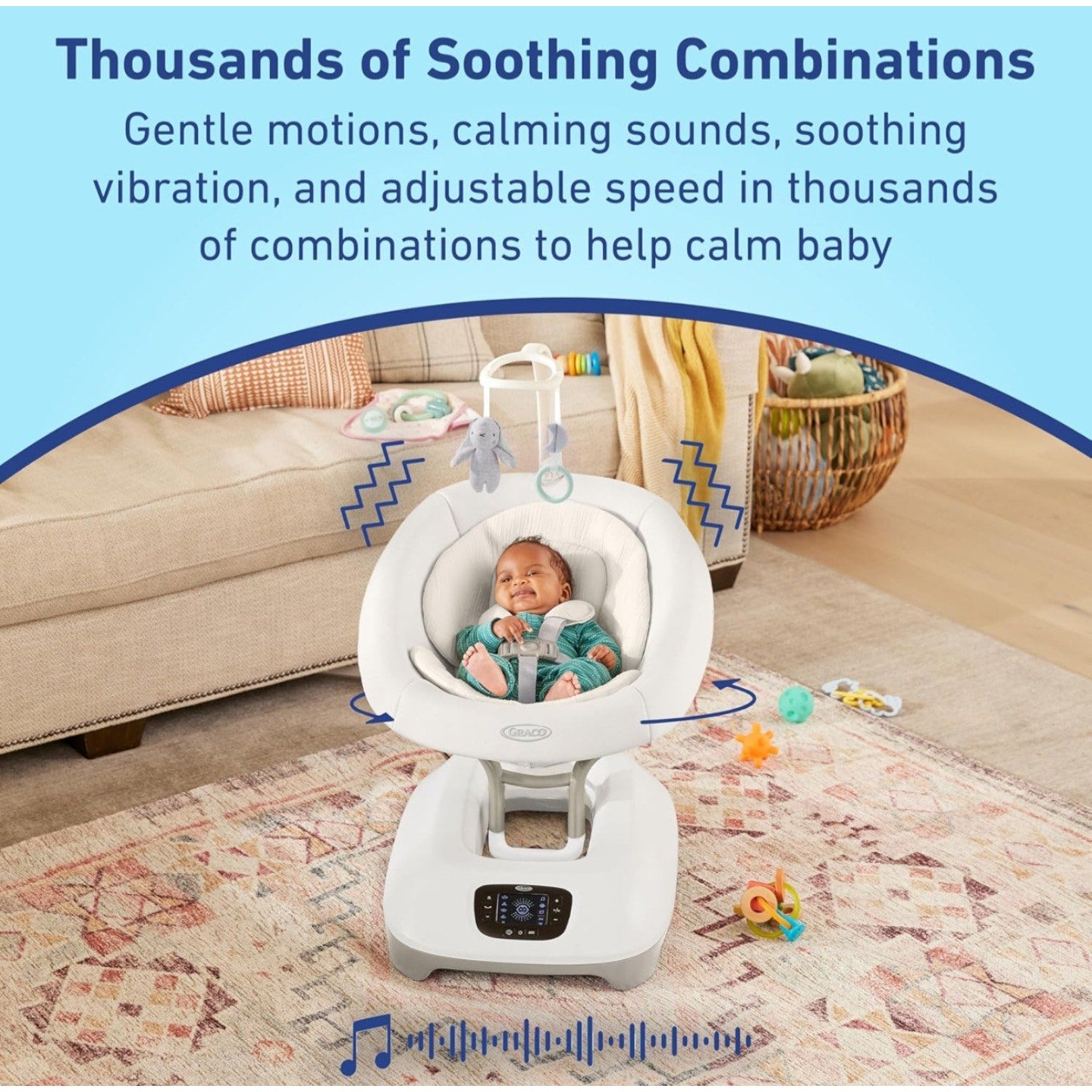 Graco SmartSense Baby Swing with Cry Detection Technology, Soothing Motions and Calming Vibrations, Comfortable Infant Support, Rori