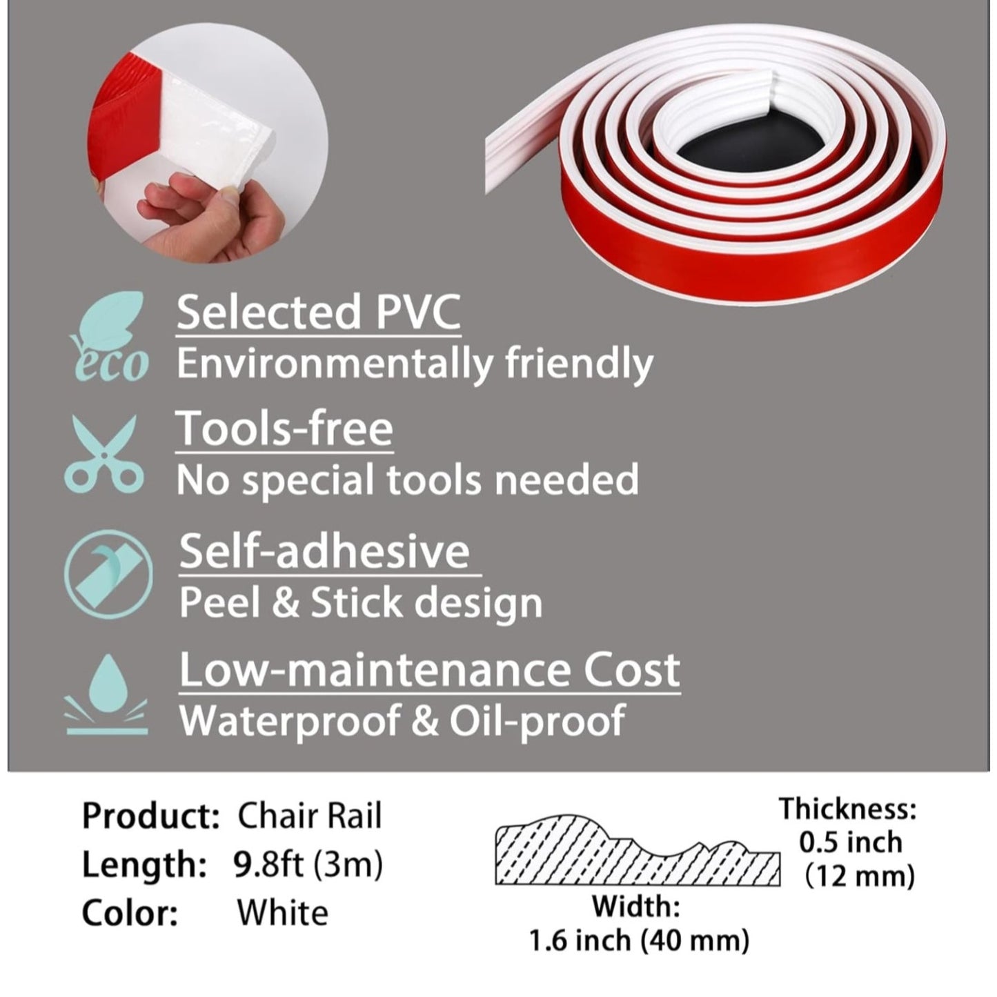 Gaahing Peel and Stick Wall Molding Trim & Chair Rail, Self-Adhesive Panel Moulding, DIY Home Decor