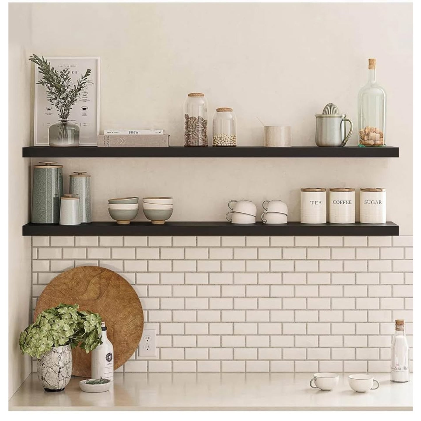 Ballucci Floating Shelves for Wall, 60" Wood Wall Shelf Set of 2, with Invisible Brackets for Bathro