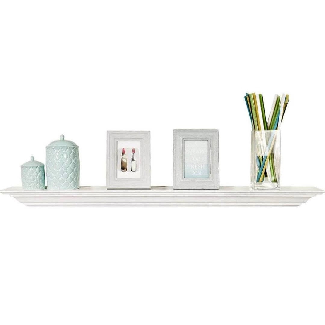 WELLAND 48 inch Wall Mounted Pine Wood Fireplace Mantel Shelf White Finished Corona Crown Molding