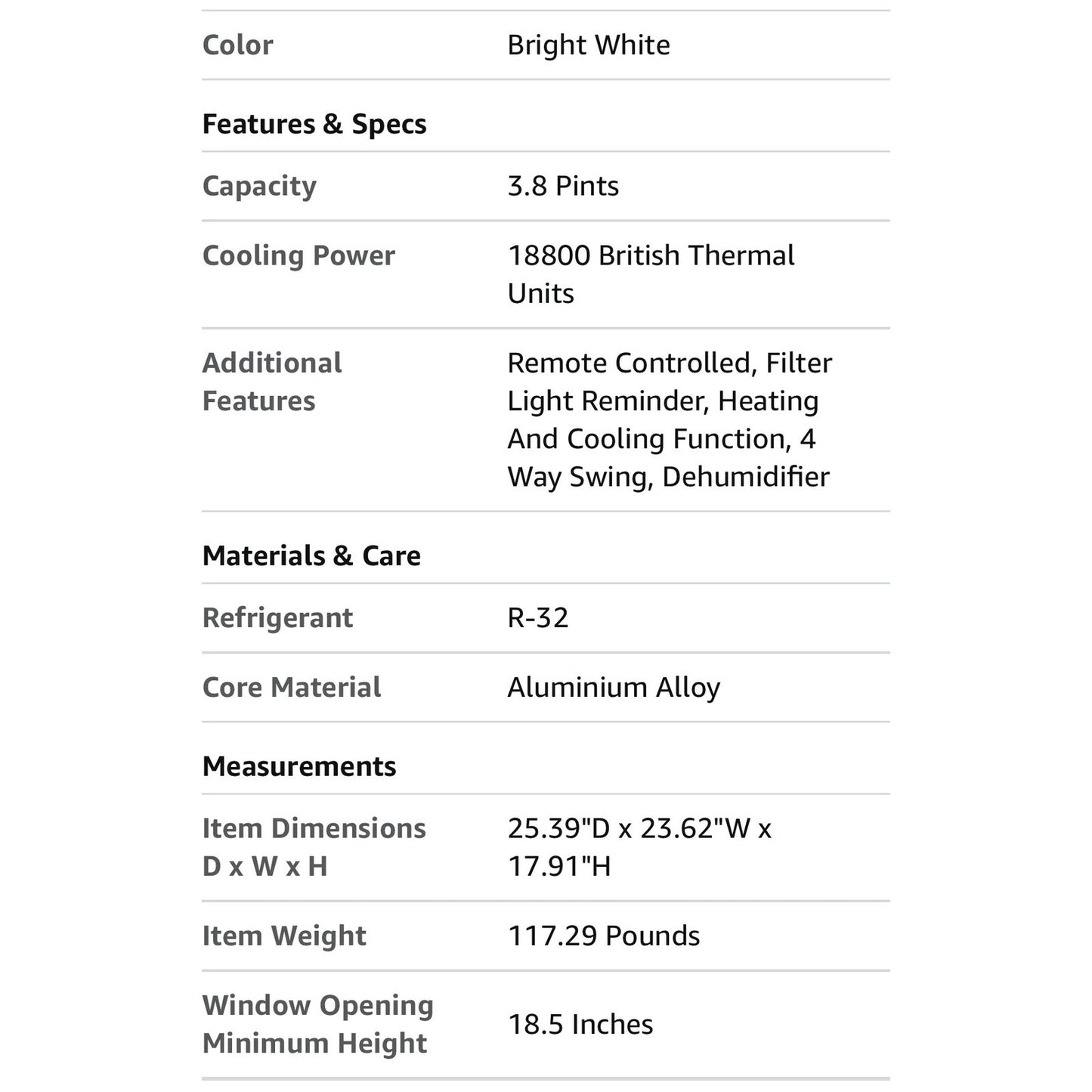 Keystone 18,800 BTU Window-Wall Air Conditioner with 16,000 BTU Supplemental Heating