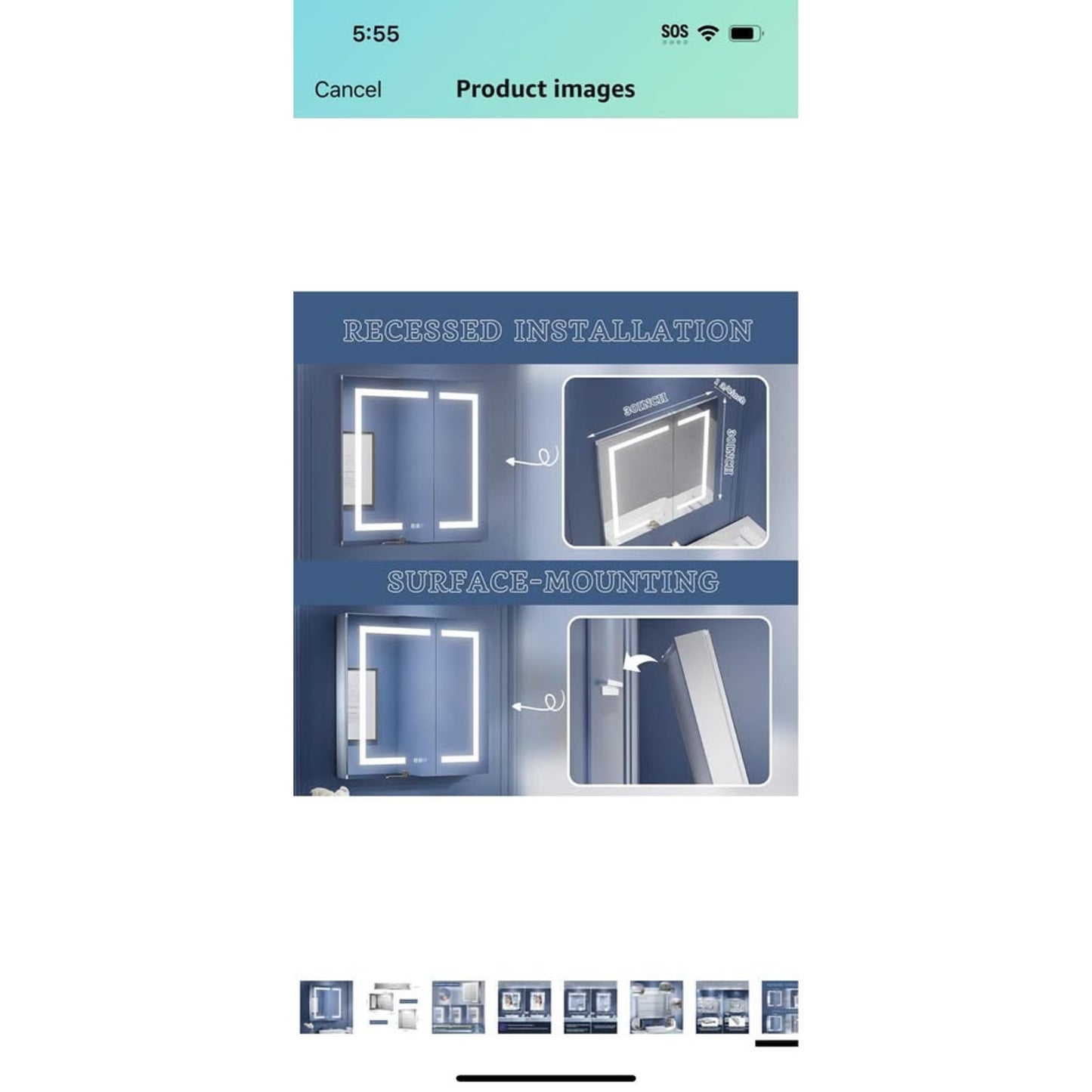 ExBrite LED Lighted Bathroom Medicine Cabinet with Mirror, 30 x 30 Inch, Recessed or Surface led