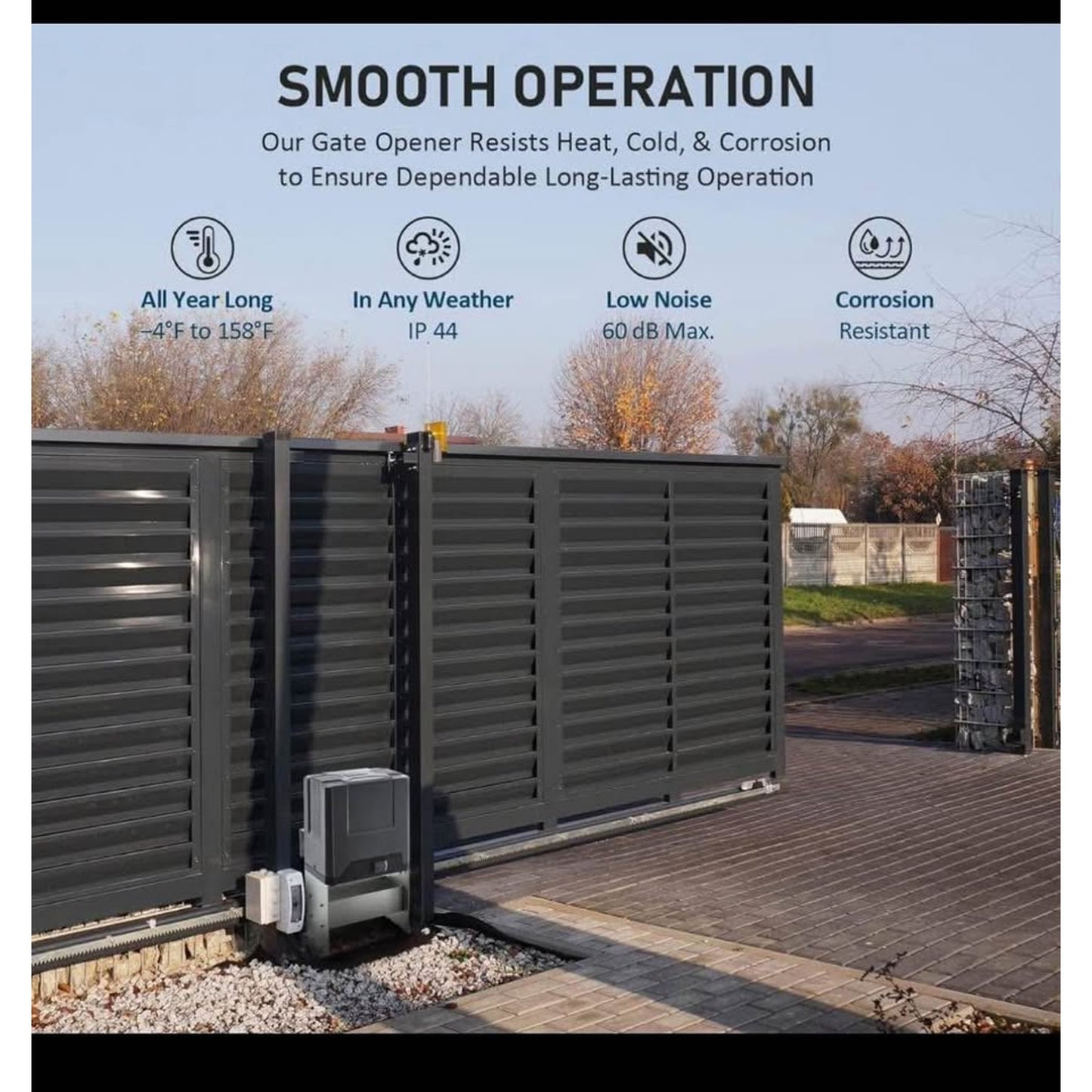 Sliding Gate Opener with 2 Remote Controls, Electric Rolling Driveway Fence Slide Gate Motor