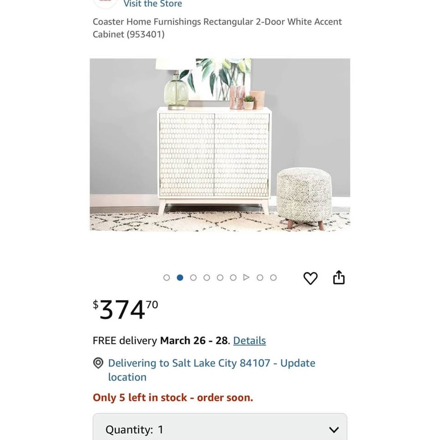 Coaster Home Furnishings Rectangular 2-Door White Accent Cabinet (953401)