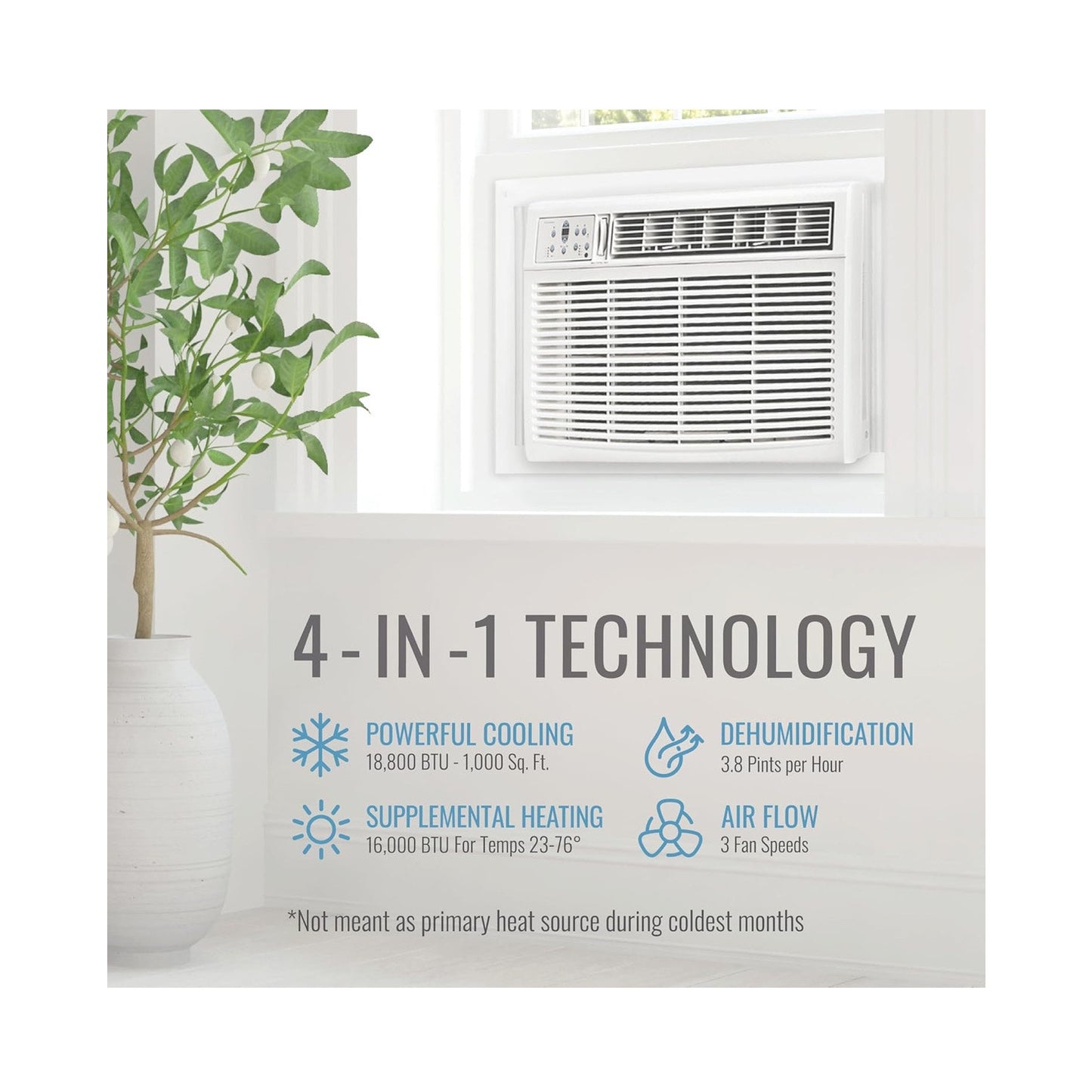 Keystone 18,800 BTU Window-Wall Air Conditioner with 16,000 BTU Supplemental Heating