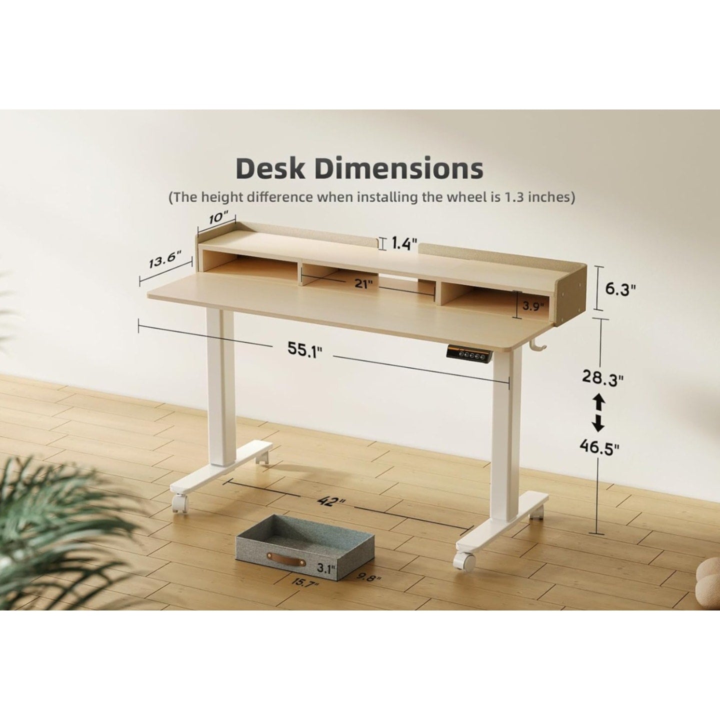 YDN Standing Desk with Drawers, 55 Inch Standing Desk Adjustable Height, Adjustable Electric Stand