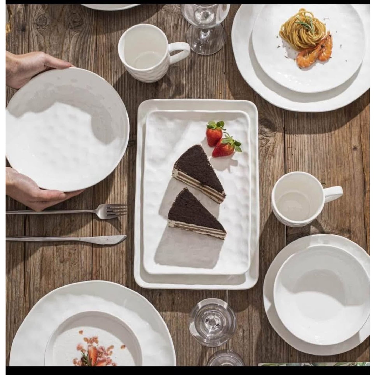 White Dinnerware Set 16 Piece Service for 4, Porcelain Dinnerware Sets, Over Size Bowls and Plates S