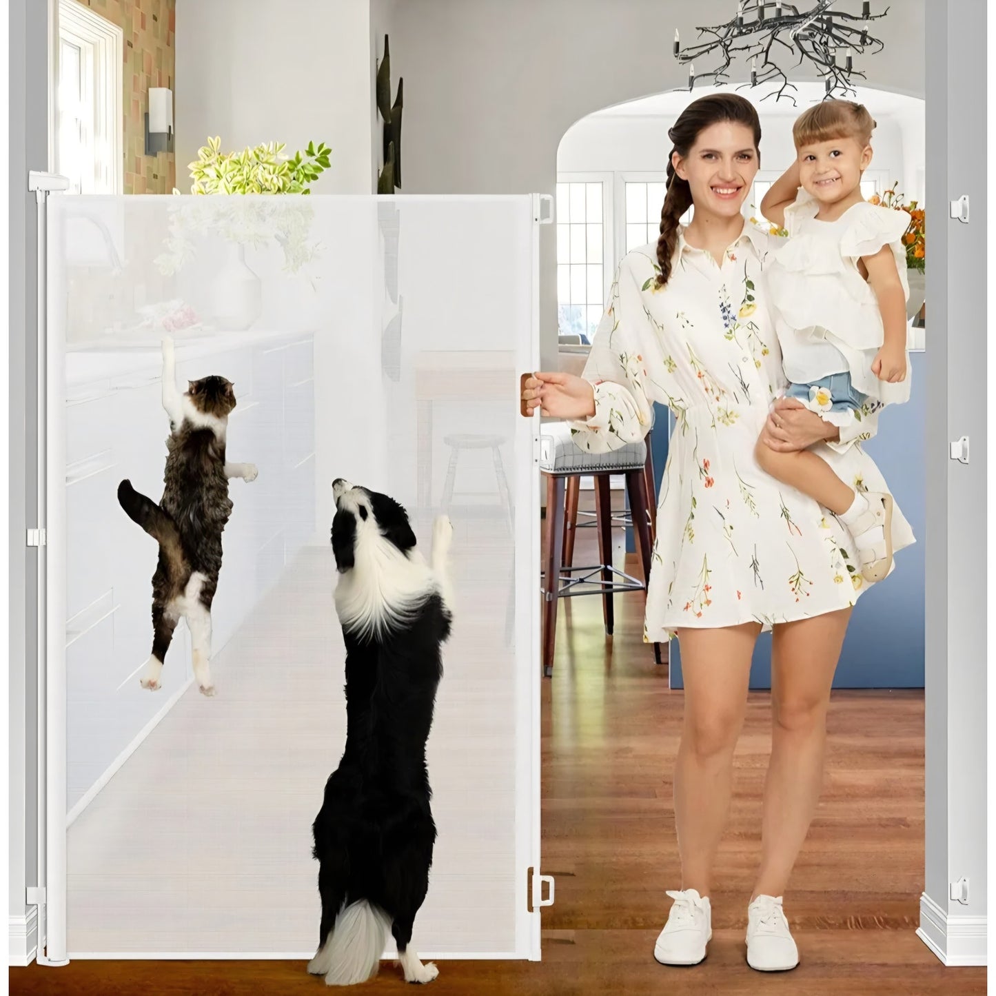 55 Inch Extra Tall Pet Gate Tall Retractable Baby Gate,Extends to 55" Wide Retractable Gate Outdoor