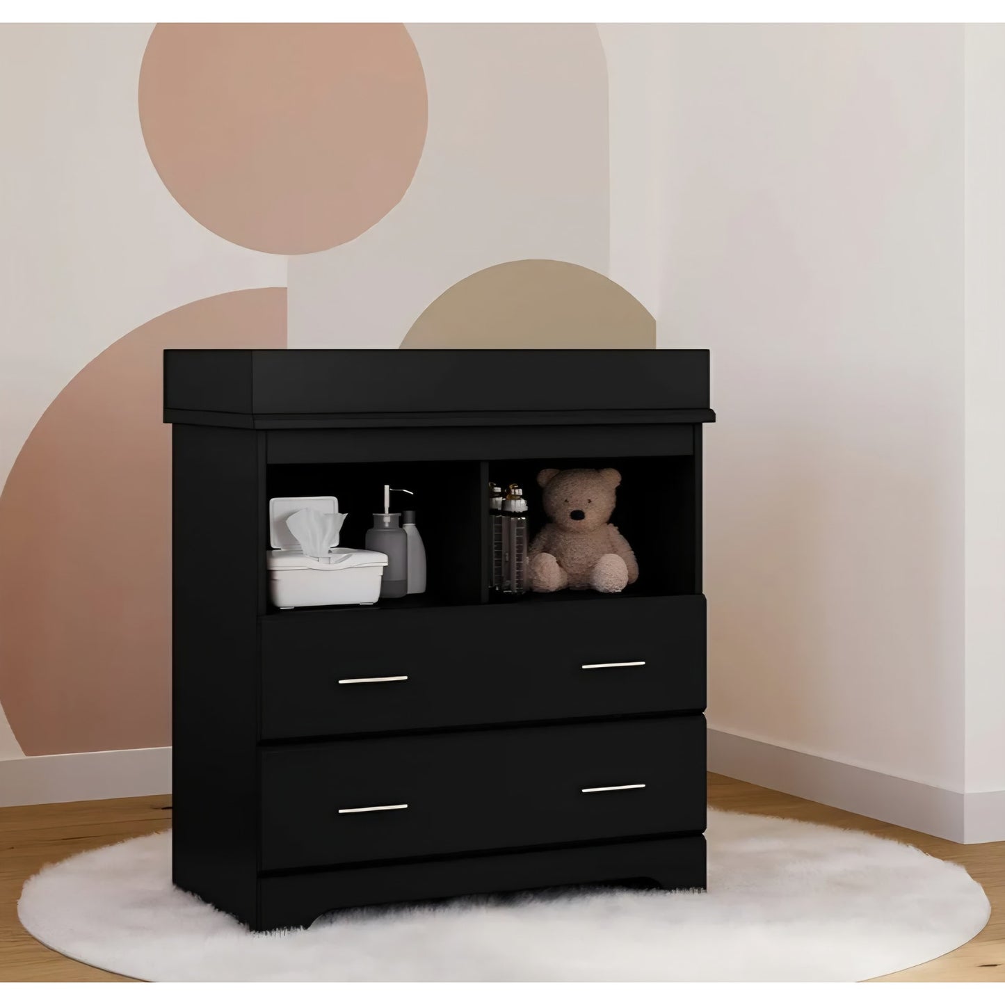Storkcraft Brookside 2 Drawer Changing Table Dresser (Black) – GREENGUARD Gold Certified, Easy
