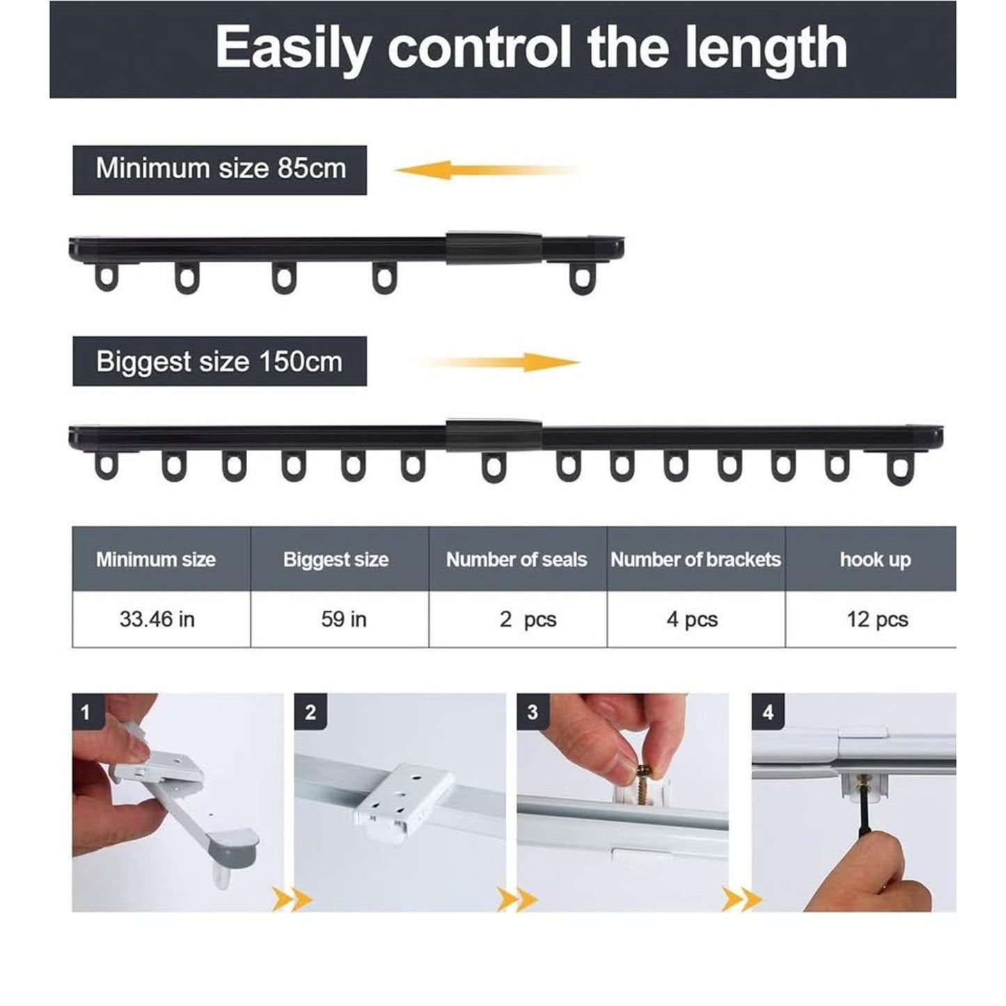 Retractable Ceiling Curtain Track, Measurement-Free Curtain Track 33.5''-59'',For Room Divider, Show