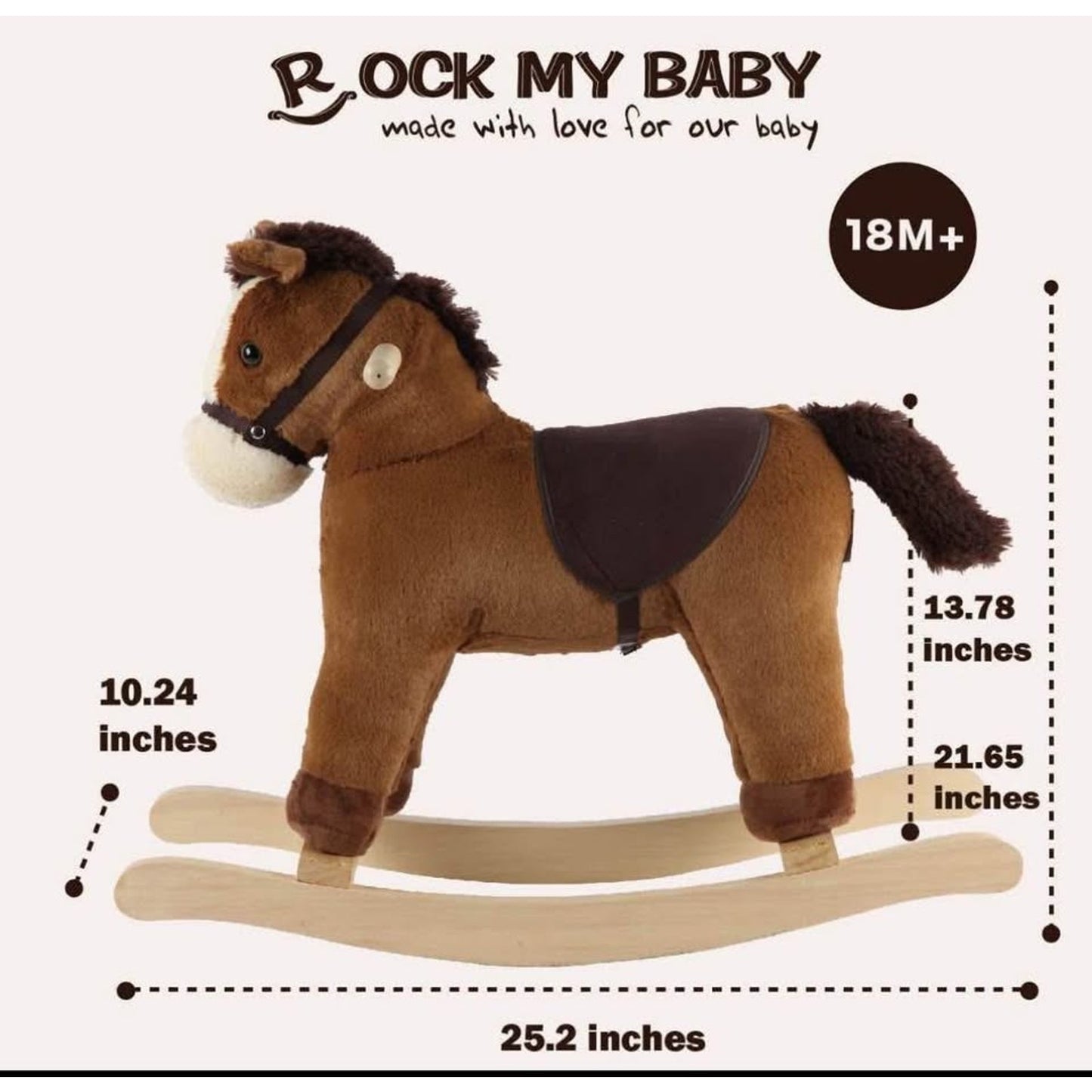Plush Rocking Horse, Soft Filling Ride on Pony, Rocking Animal, Stuffed Rocker for Kids 18 Months an