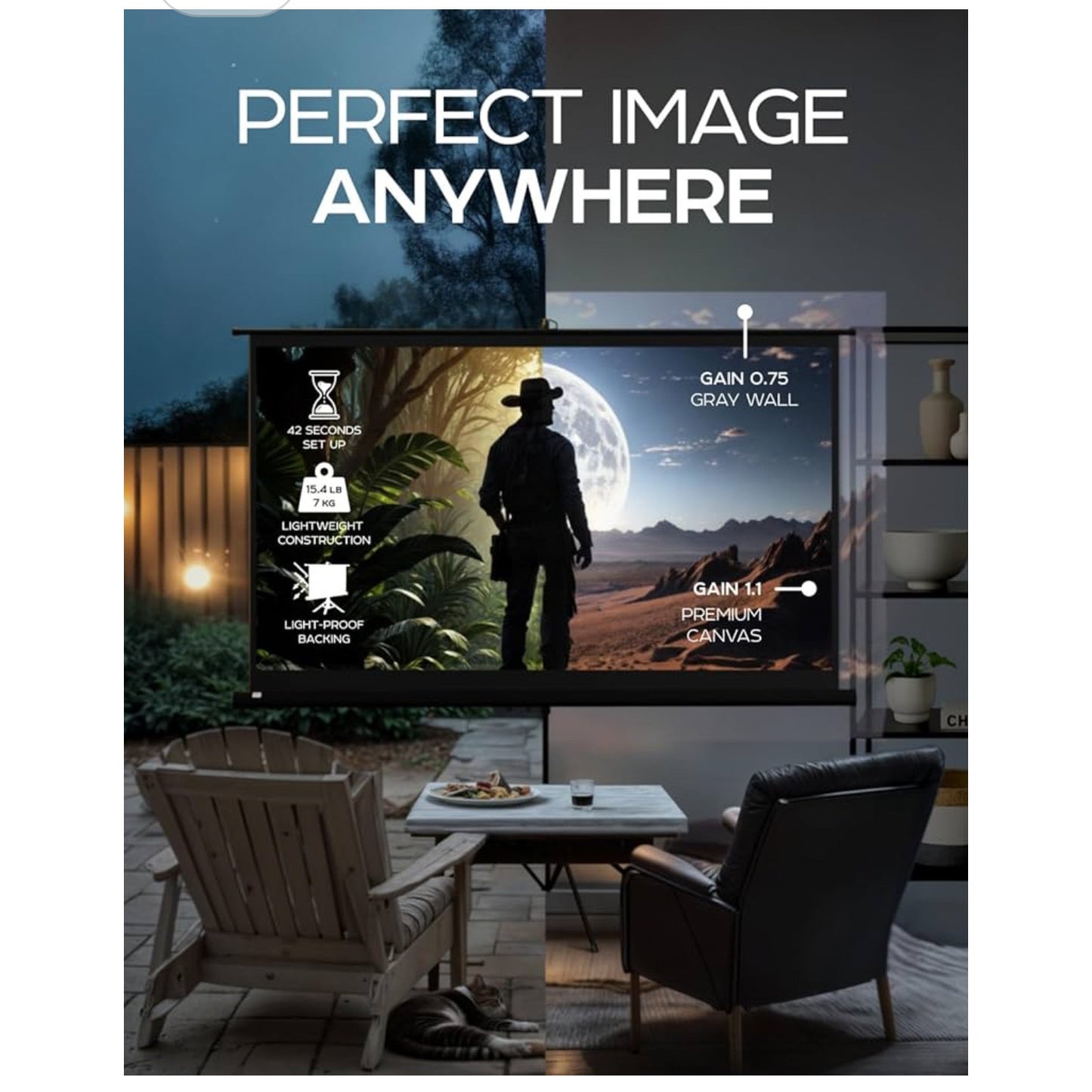 PropVue Projector Screen with Stand 84" - Indoor & Outdoor Projection Screen for Movie