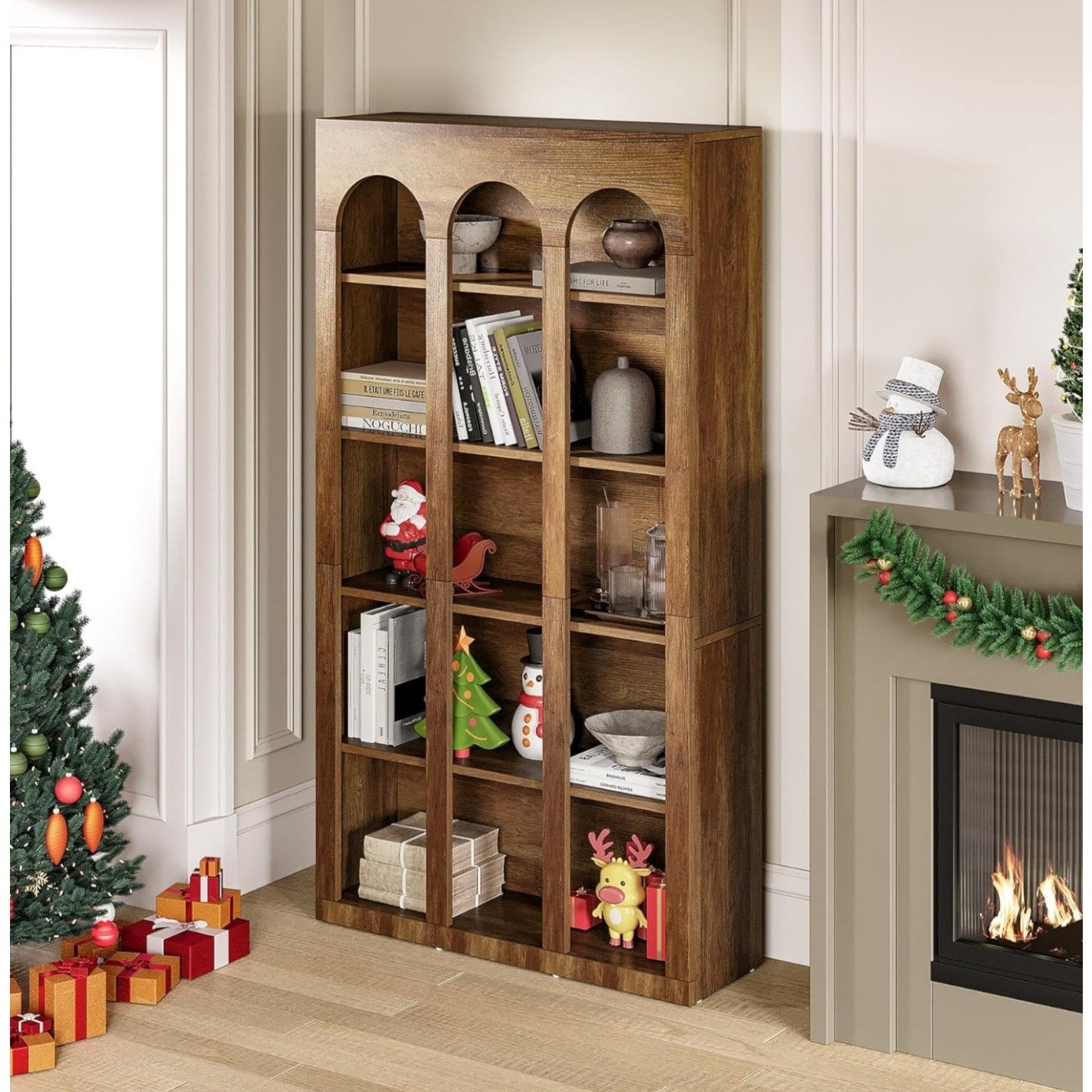 LITTLE TREE 5-Tier Bookshelf, 70.8-in Tall Bookcase with Open Shelves, Wooden Display Bookshelves