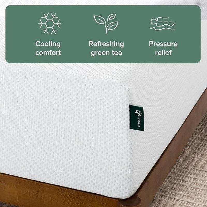 Queen Zinus 10 In Green Tea Cooling Memory Foam Mattress, Fiberglass Free, Medium Firmness,in A Box
