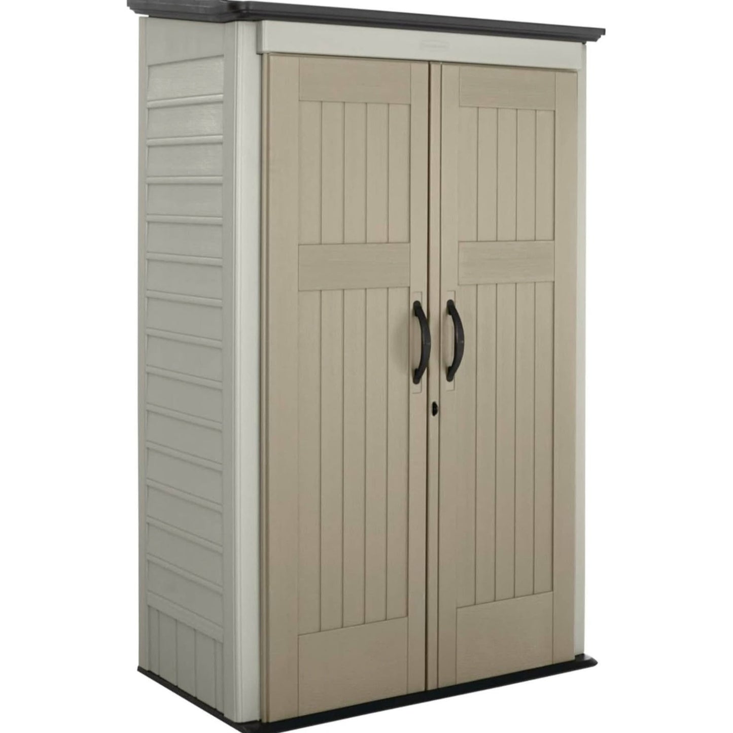 Rubbermaid Vertical Resin Outdoor Storage Shed With Floor (4 x 2.5 Ft) Weather Resistant Beige