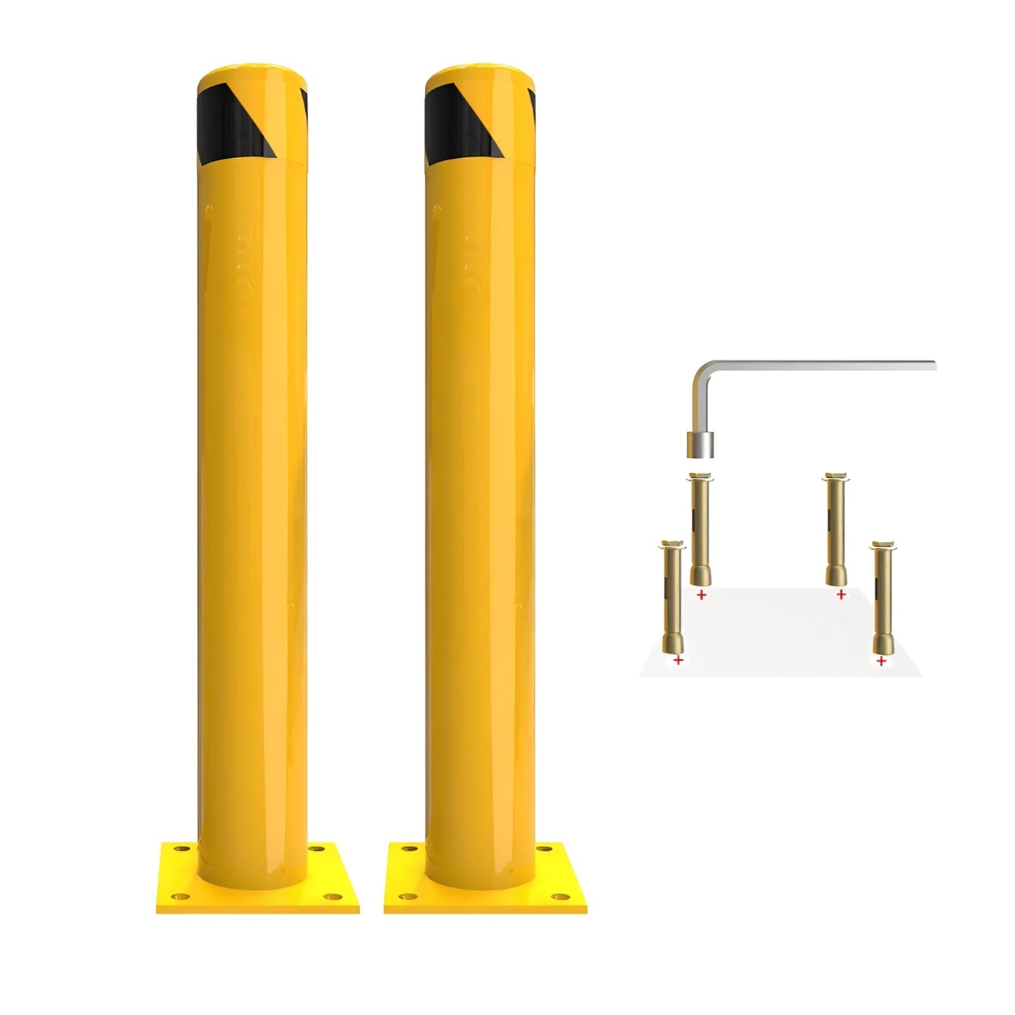 YITAHOME Safety Bollard Post, 42" x 4.5" Steel Bollards for Warehouse, Yellow, 2 Pack