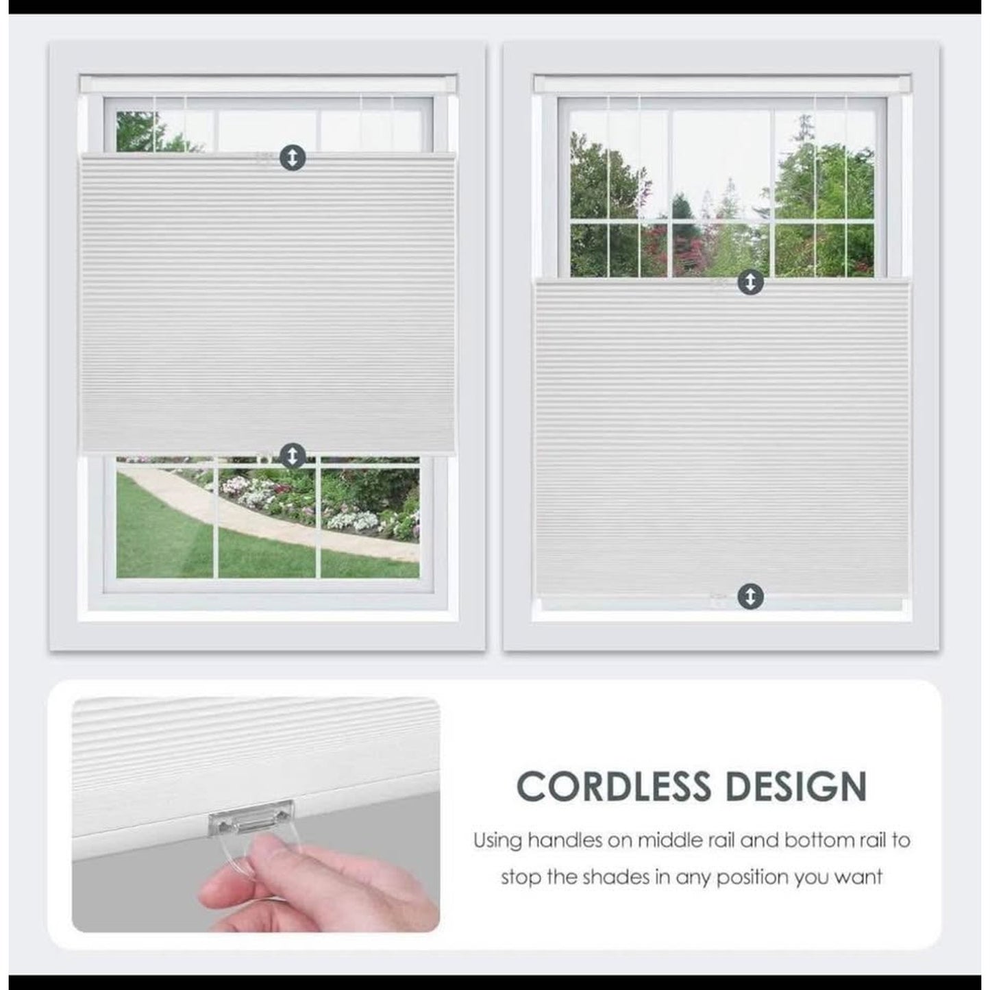 LazBlinds No Tools No Drill Cordless Cellular Shades, Top Down Bottom Up (TDBU) Honeycomb Shades for