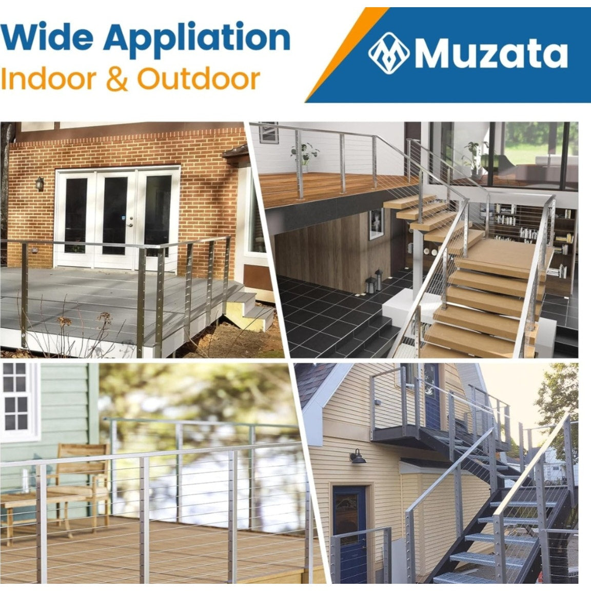 6'6" Stainless Rectangular Handrail Top Rail Cable Railing System Deck Stair Indoor Outdoor
