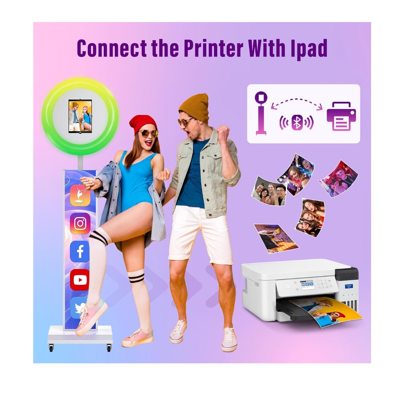 JIYANG Portable Photo Booth Compatible with Any Ipad,Large Lightbox Ipad Photo Booth