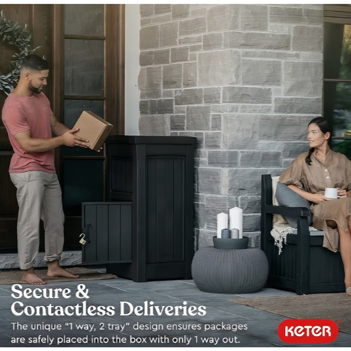 Keter Delivery Box for Porch with Lockable Secure Storage Compartment to Keep Packages Safe