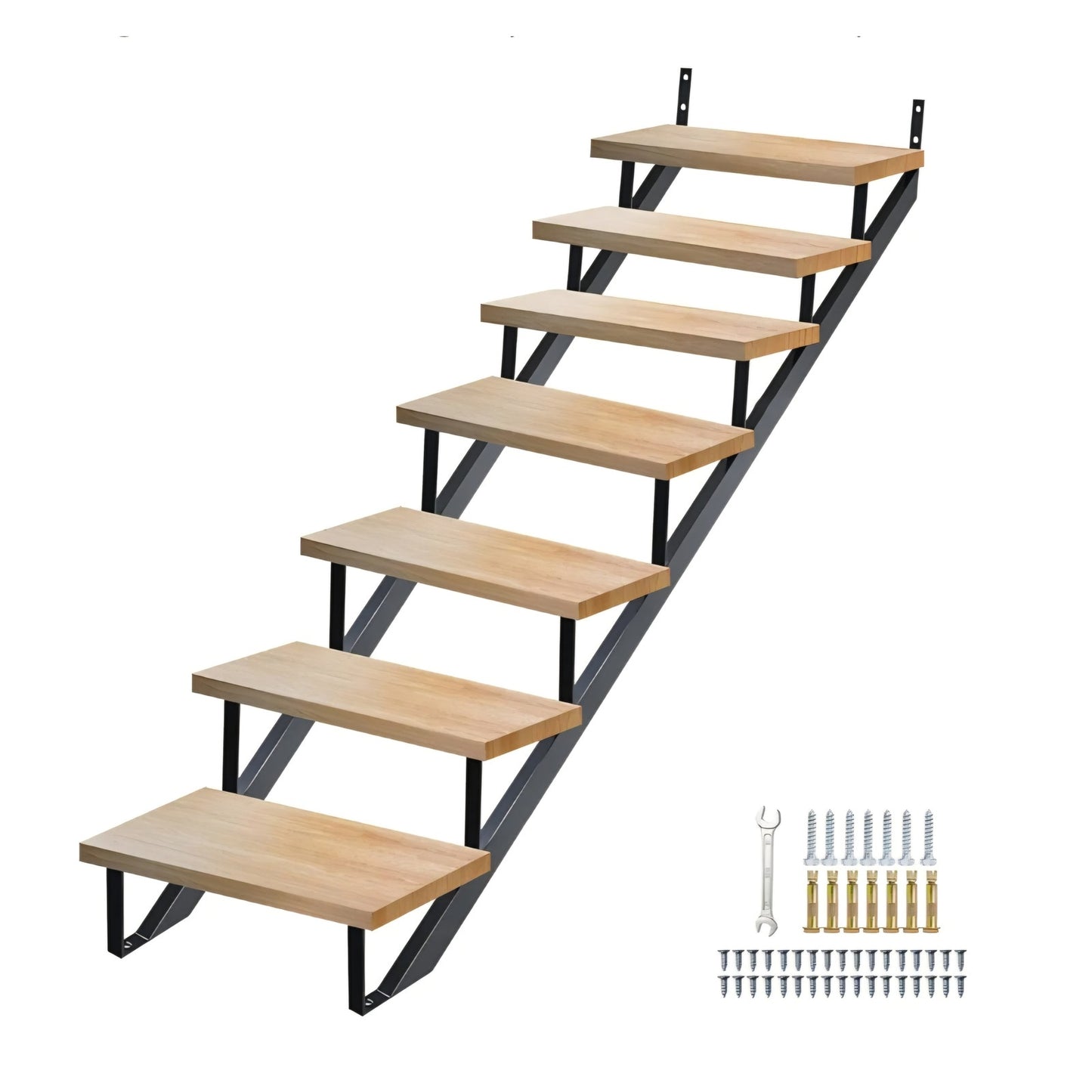 Heavy Duty Steel Stair Riser 7 Step, Metal Stair Stringer for Deck Height 58 inches, Stair Step
