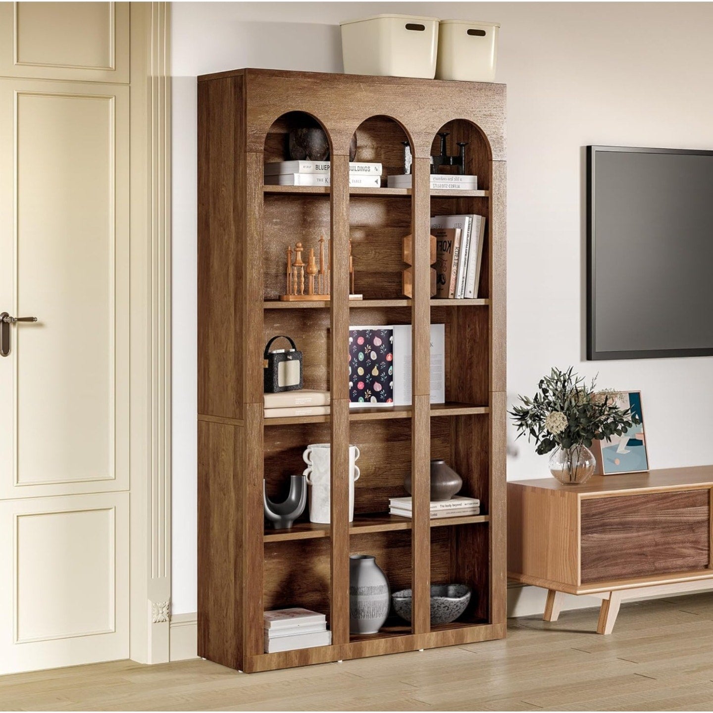 LITTLE TREE 5-Tier Bookshelf, 70.8-in Tall Bookcase with Open Shelves, Wooden Display Bookshelves