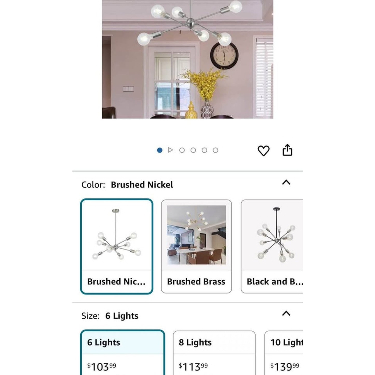 BONLICHT Sputnik Chandelier 6 Lights Modern Pendant Lighting Brushed Nickel Mid Century Flush Mount