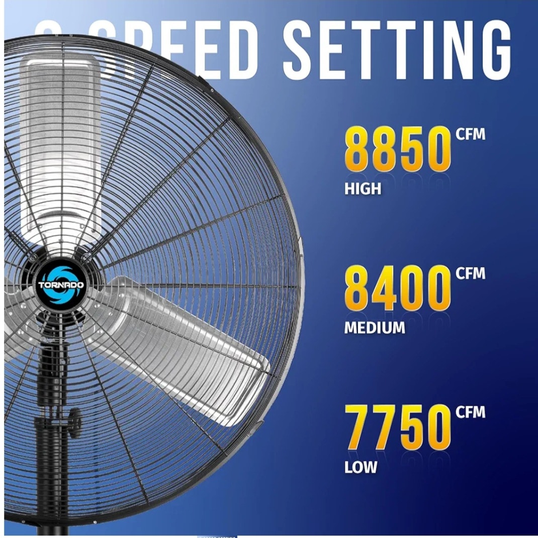 Tornado Commercial Industrial 3 Aluminum Blade Stationary Pedestal Fan