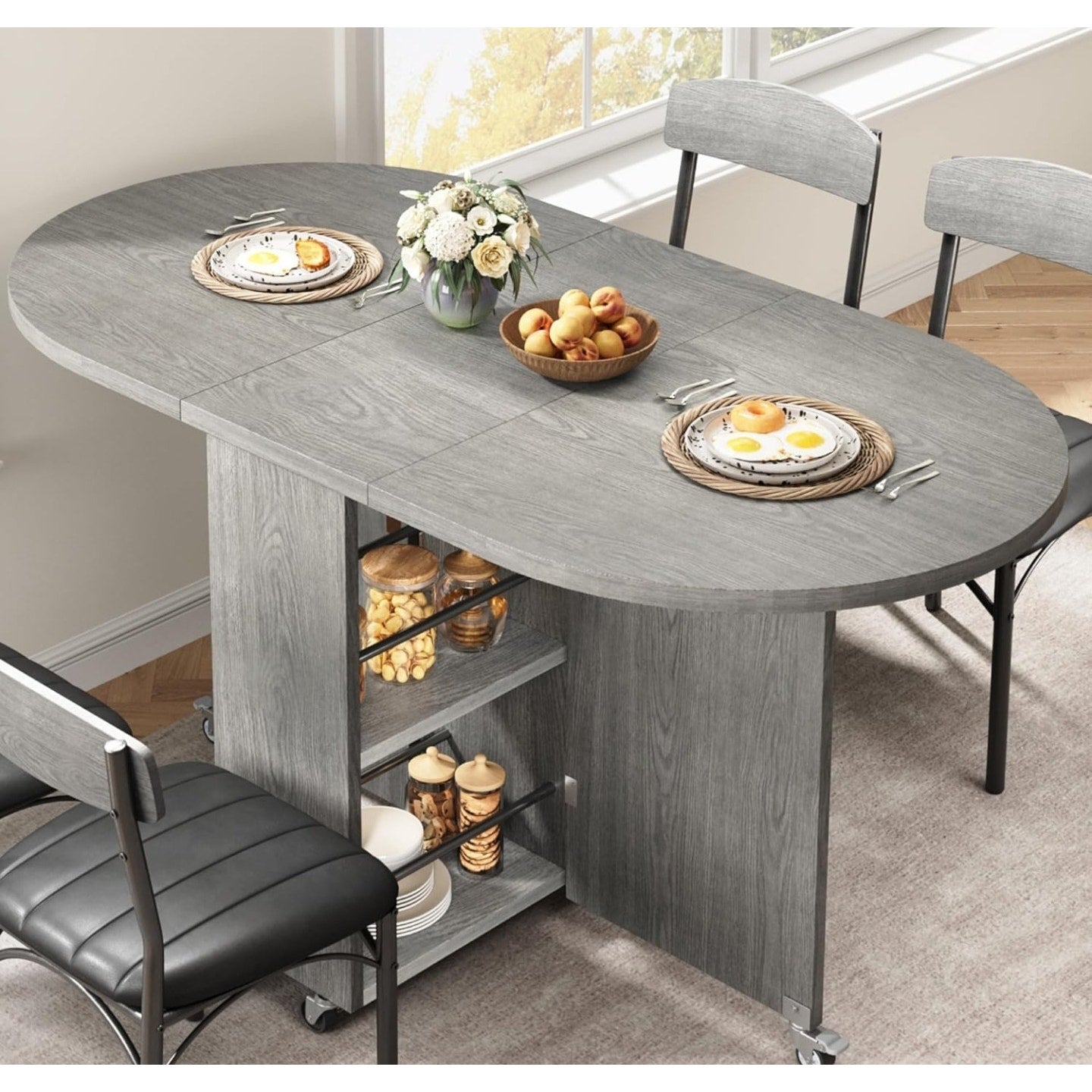 Folding Dining Table for 4 -Foldable Kitchen Dinner Drop Leaf Gateleg Convertible Tables