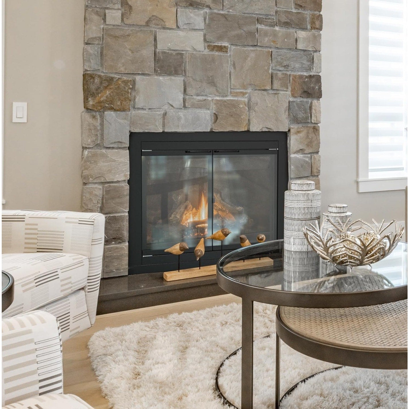 Stanbroil Fireplace Glass Cabinet-Style Door, Black Finish, Large, Decorative Fireplace Screen Door for Fireplace Accessories