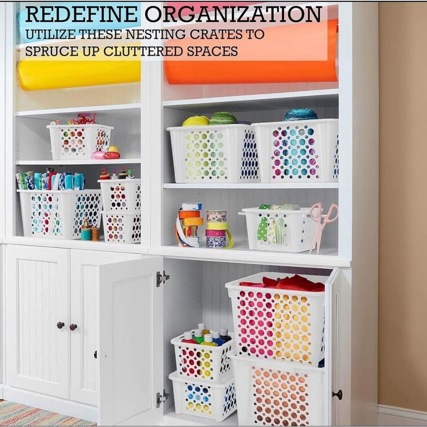 Stackable White Storage Containers with Open Tops, 8 Pack of Assorted Sizes, Great Organizing Bins f