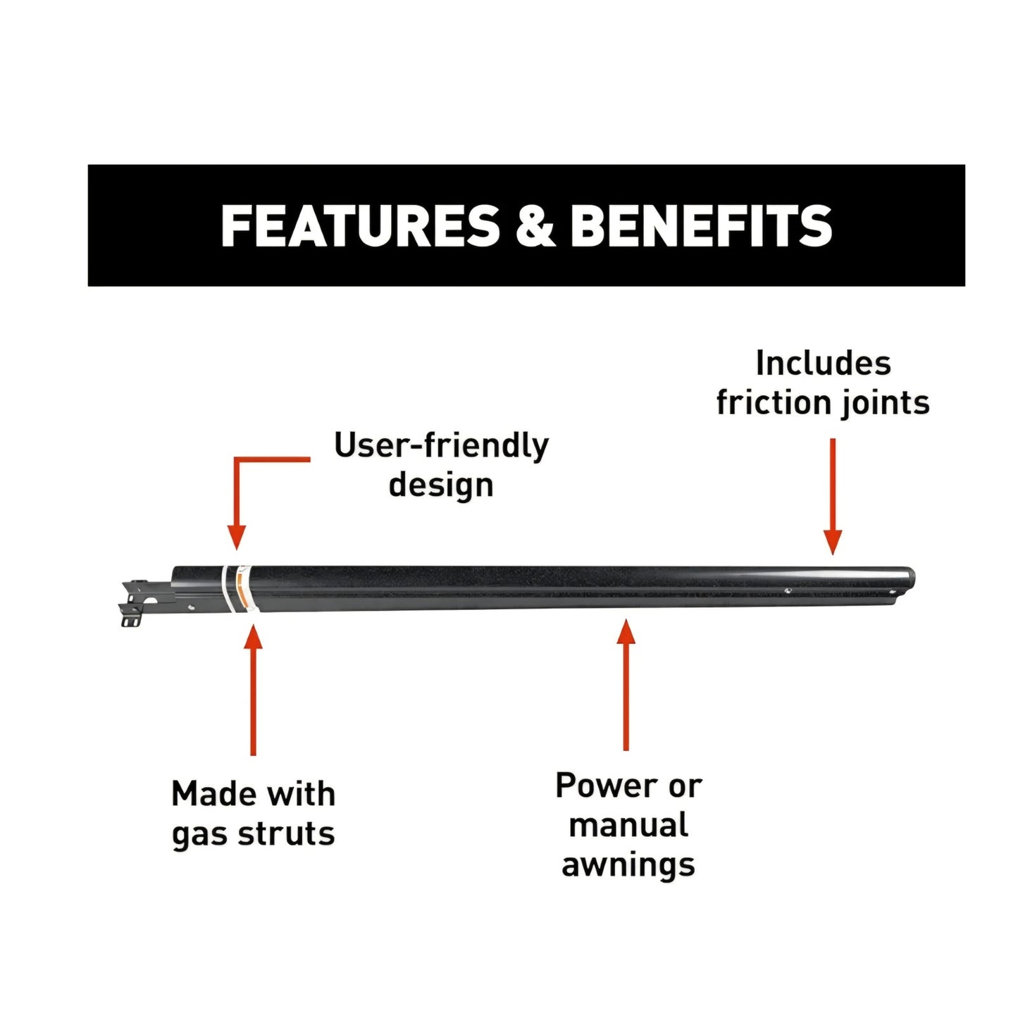 Solera - 281154 69" Standard Flat Awning Support Arm Assembly - Black