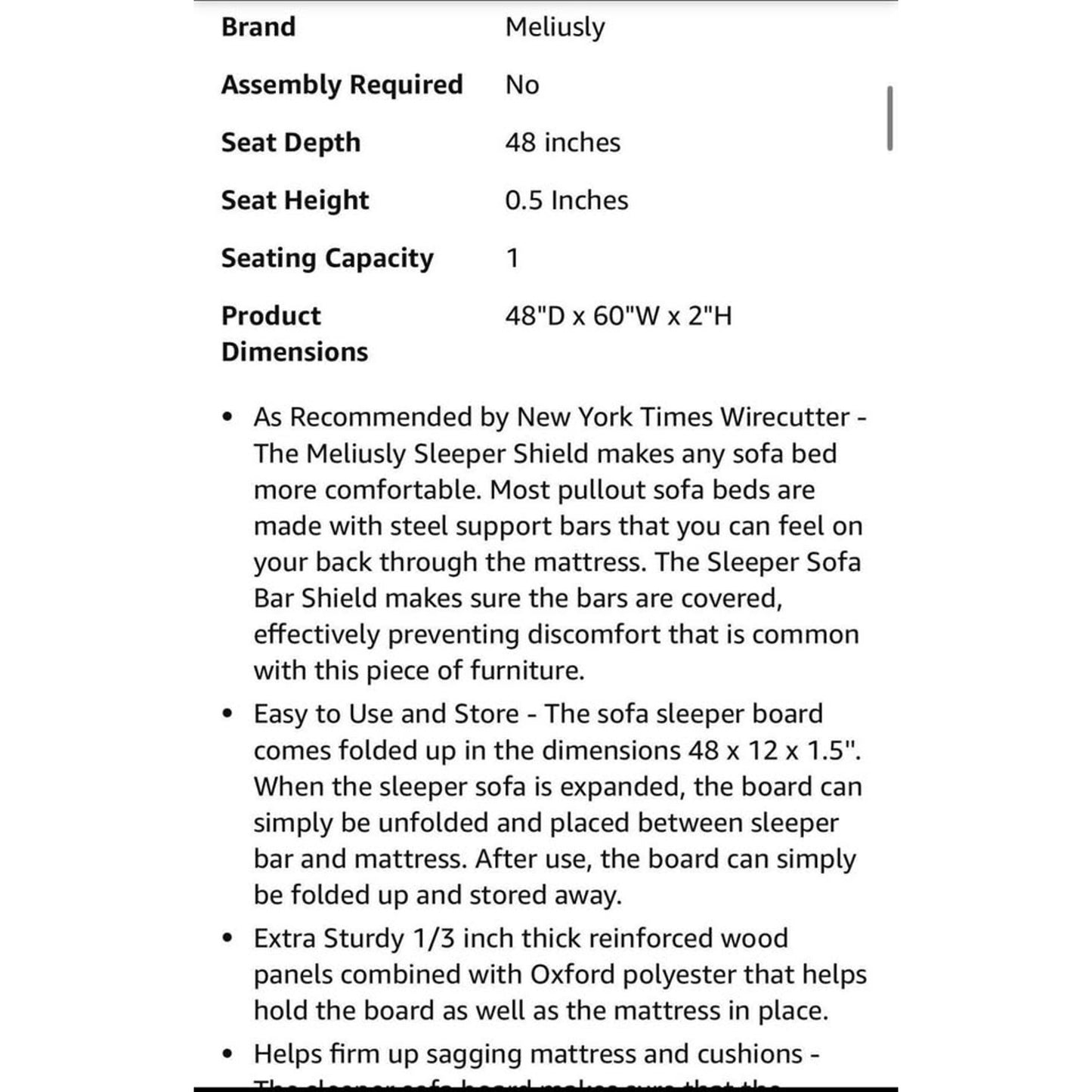 Meliusly Heavy Duty Sleeper Sofa Support Board (48x36 - Twin Size) Reinforced Wood Sofa Bed Support,