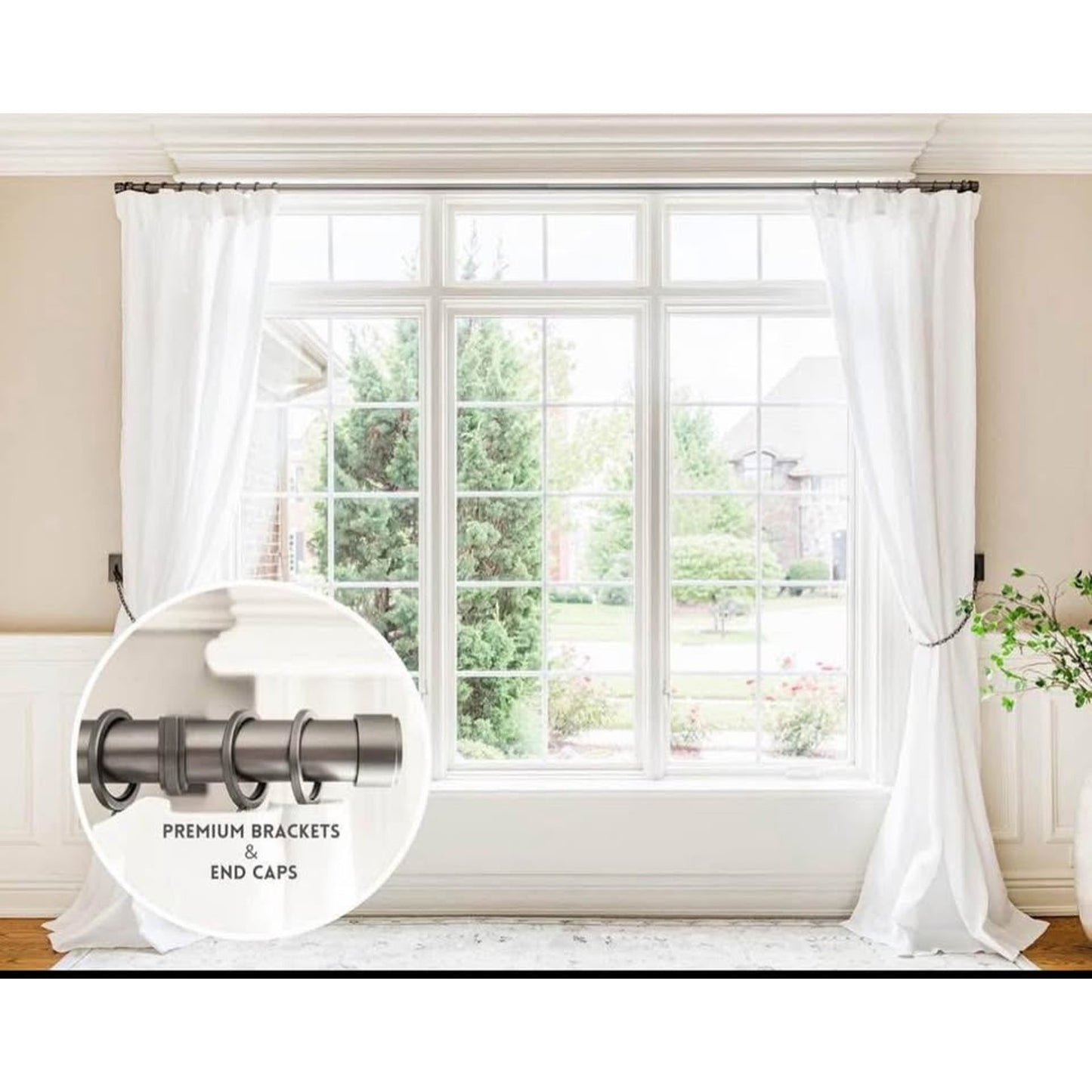 BlastHome® Luxury 5 ft Custom Curtain Rod – 1 1/4" Large Diameter – Premium Brackets & Endcaps – Non