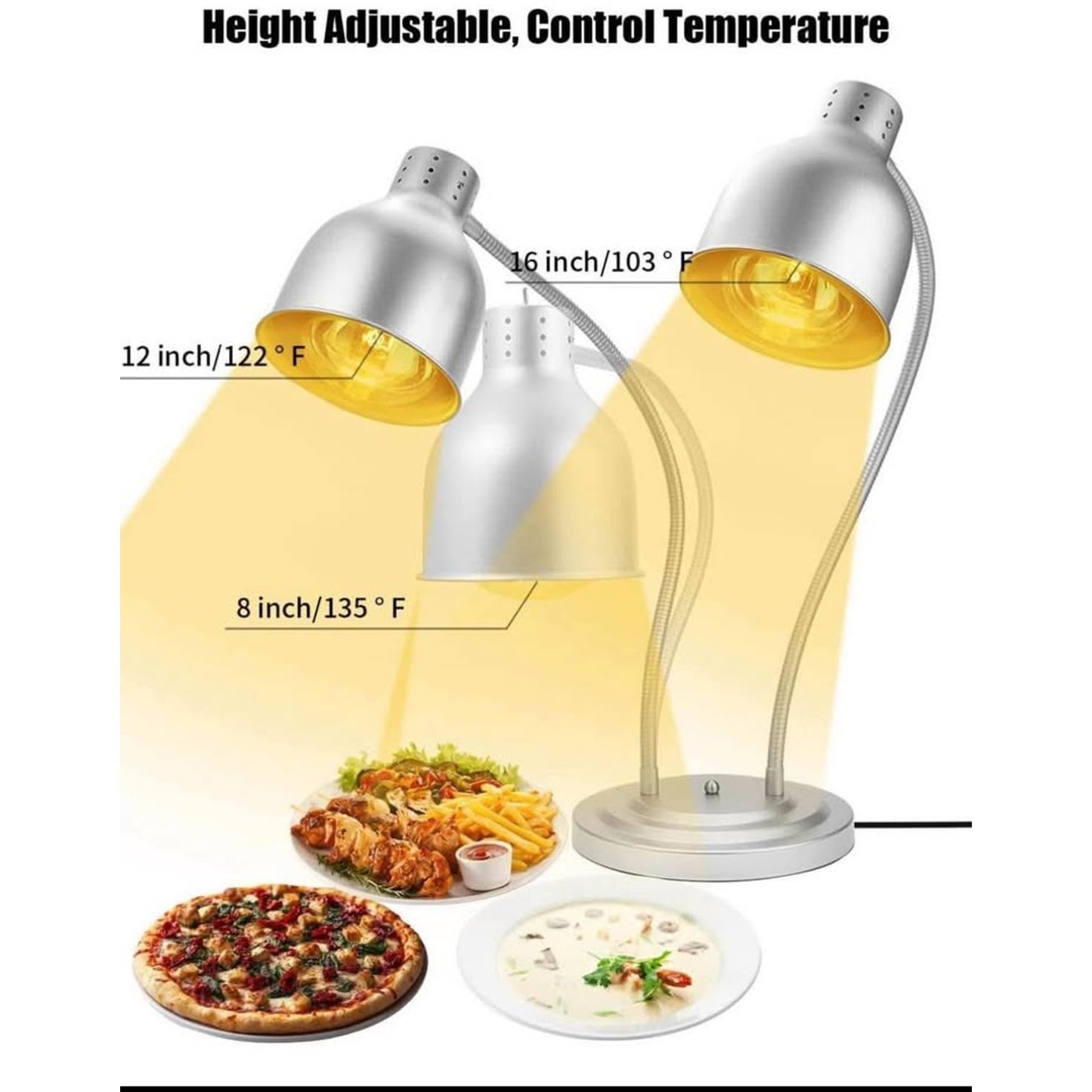 Heat Lamp for Food, Upgrade 250W Bulb x 3 - Each Lasting Over 4000 Hours, Food Heat Lamp with Flexib