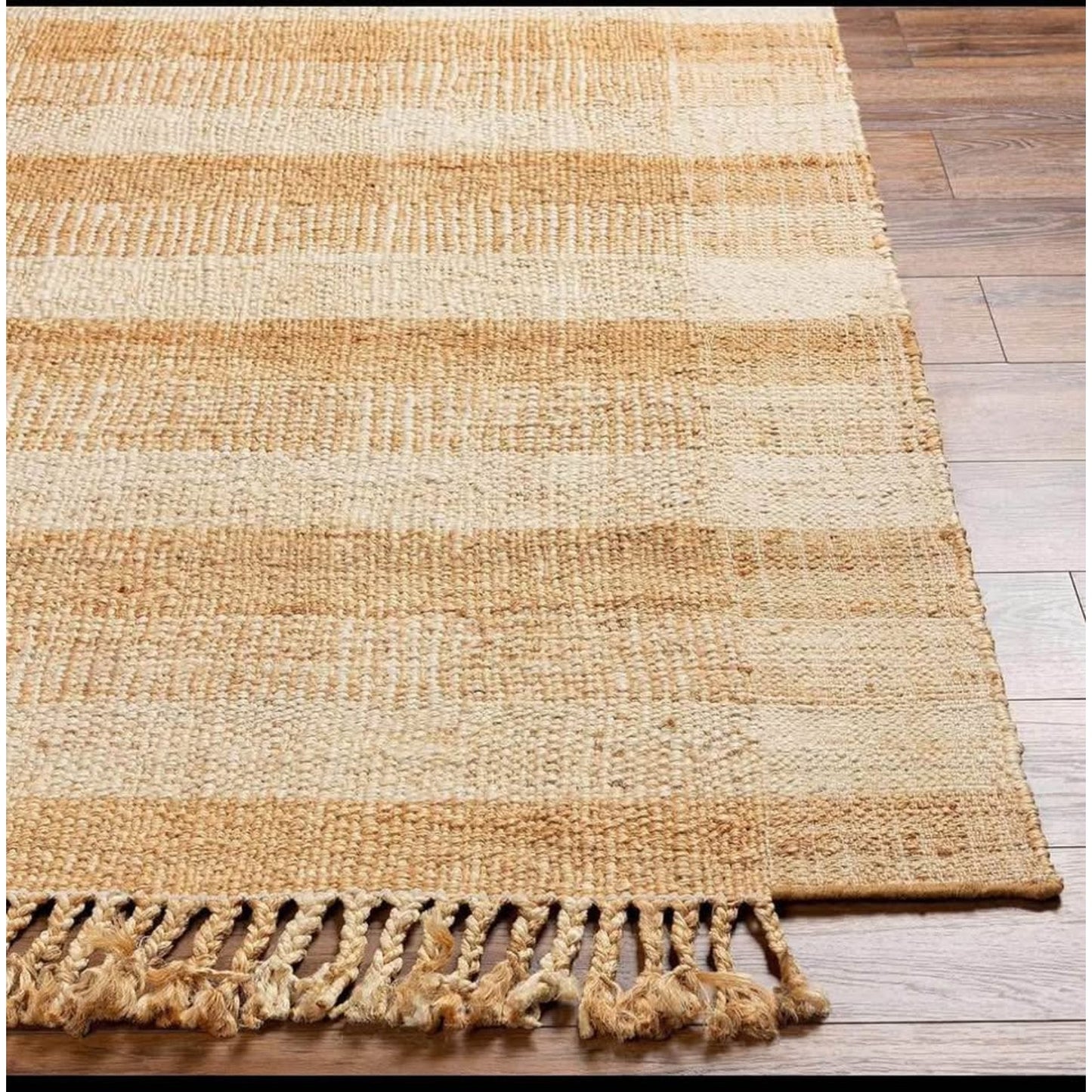 Alara Jute Plaid Area with Tassel Runner Rug - Peach, Tan