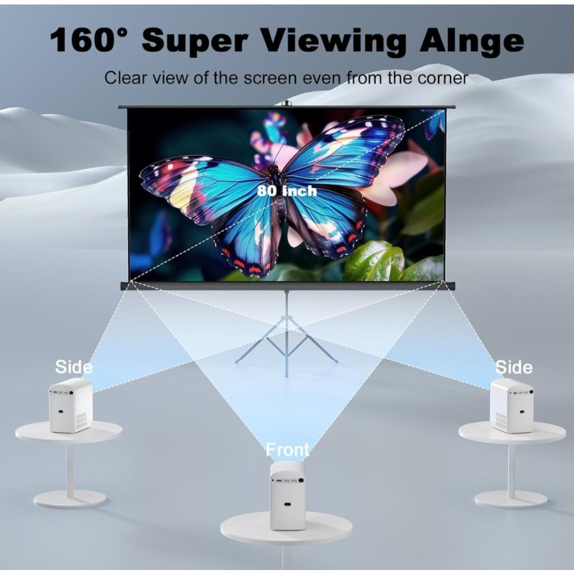 Outdoor Projector Screen with Stand Tripod, Indoor Pull Up Portable Projector Screen, 80 INCH 16:9