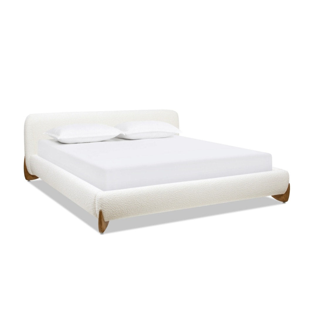 Jennifer Taylor Alpine Puffy Modern Platform Bed, King, Ivory White Bouclé